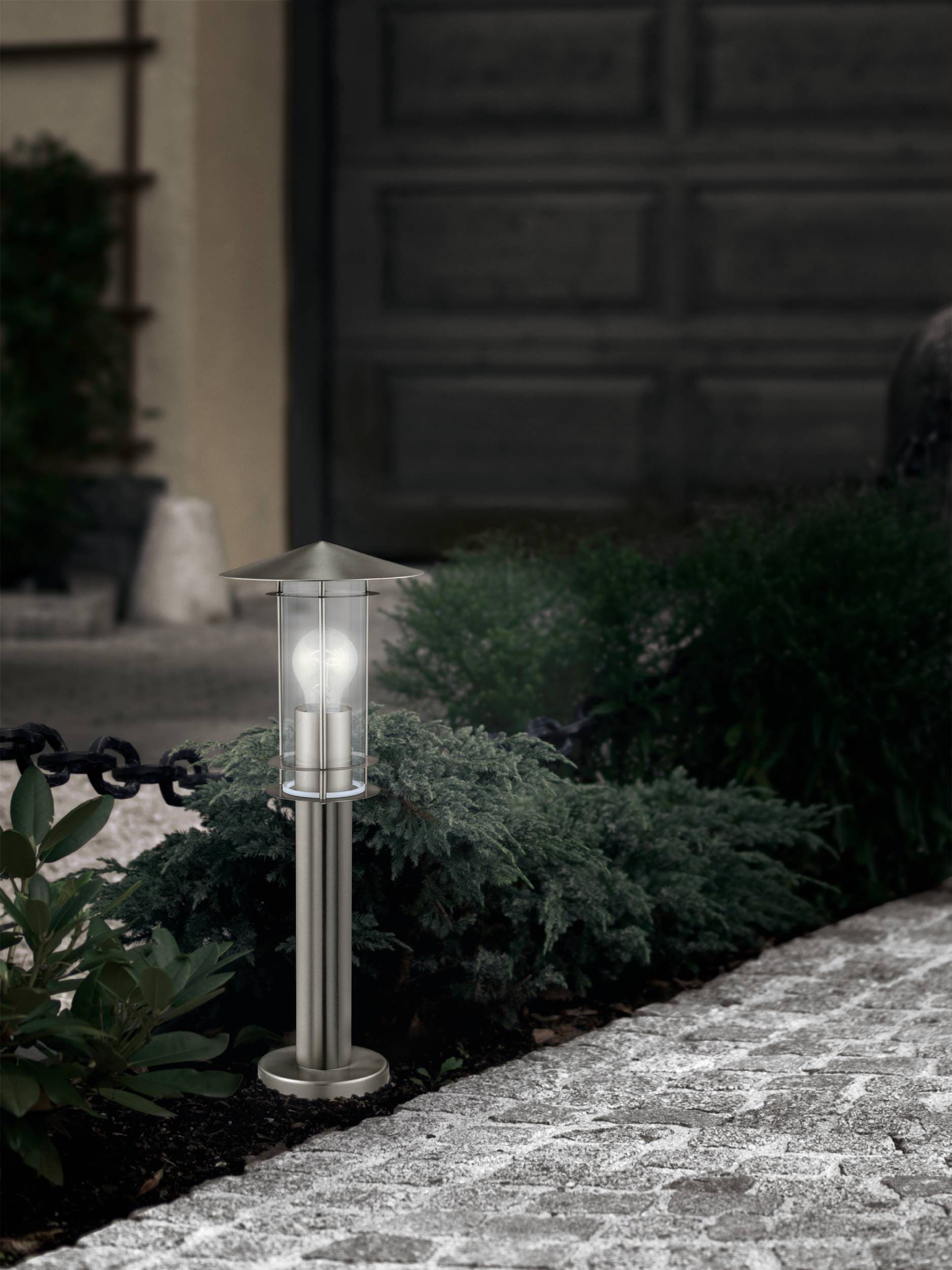 EGLO Stehlampe »Lisio Außen-Wegelampe, Stehlampe, Wegeleuchte, silber, E27, IP44« E27 1 Stk. Stehleuchte - H50 x Ø17,5 cm - edelstahl - 1X60W exkl.