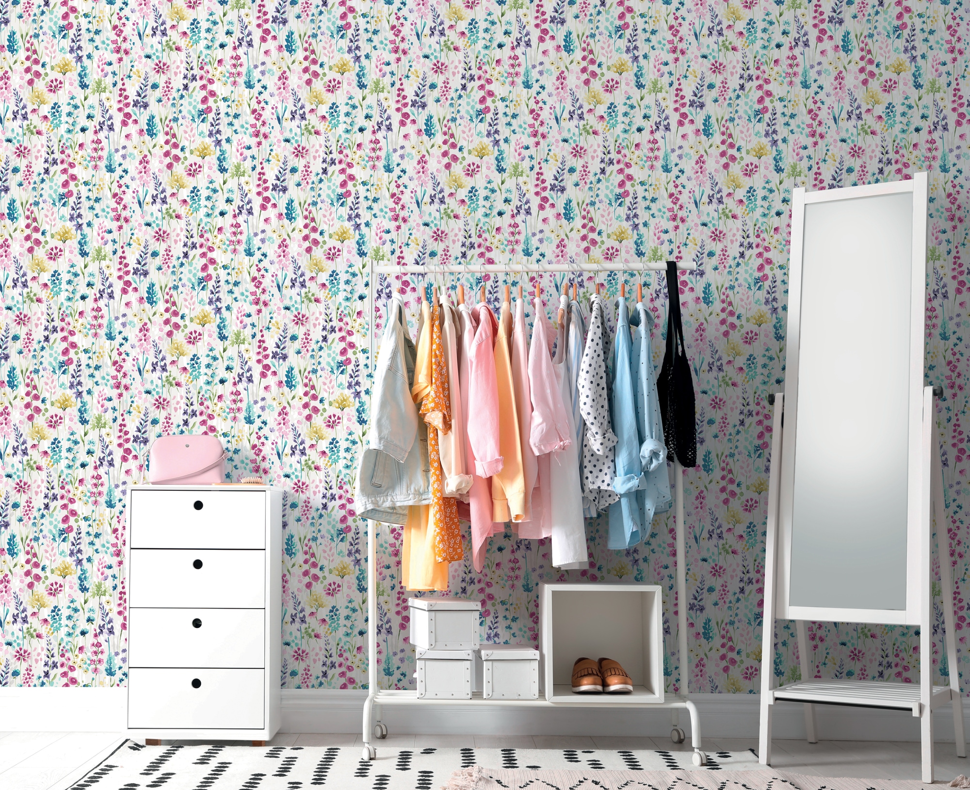 A.S. Création Vliestapete »Aquarell Dreams Blümchen-Tapete Mustertapete Blumen Blumen«, matt, Vliestapete Blumen für Schlafzimmer Küche Wohnzimmer Blümchen Design