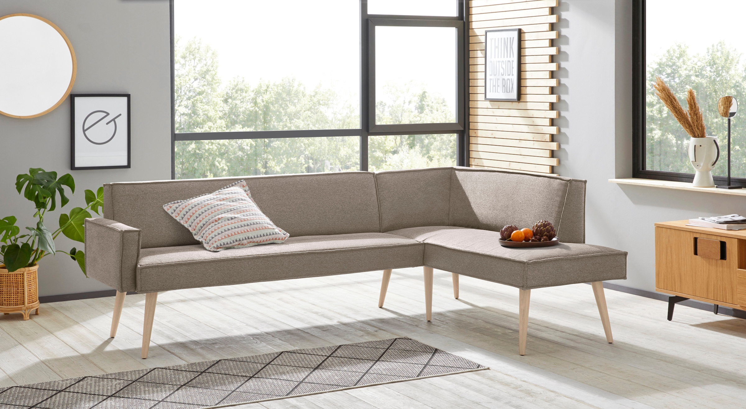 exxpo - sofa fashion Eckbank "Lungo, moderne Kedernaht, bequem und elegant, hoher Holzfuß", hochwertige Detailverarbeitu