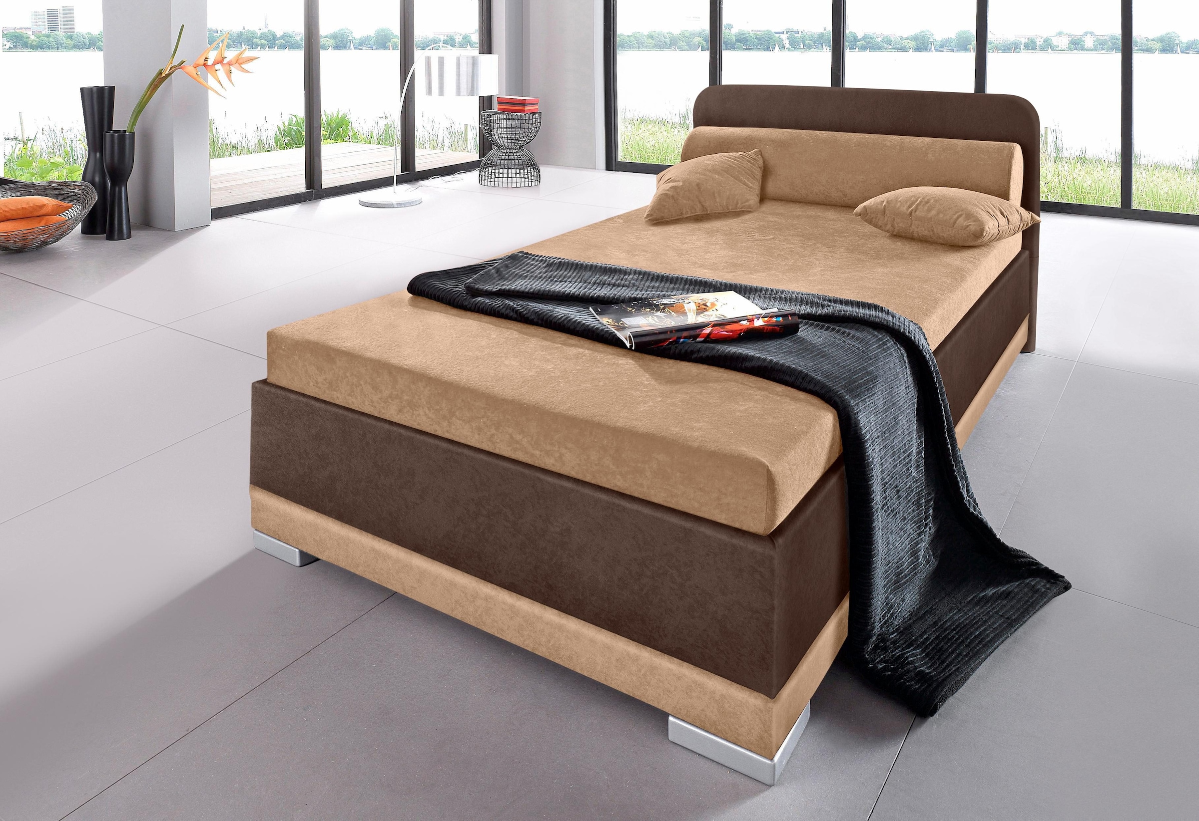 Polsterbett MAINTAL "wahlweise mit Matratze und praktischen Bettkasten", braun (cappuccino, braun), B:127cm H:91cm L:211cm, Bezug Bett: 100% Polyester;Bezug Matratze: 100% Polyester, Betten, Bett Polsterbett, in verschiedenen Größen und Farben erhältlich
