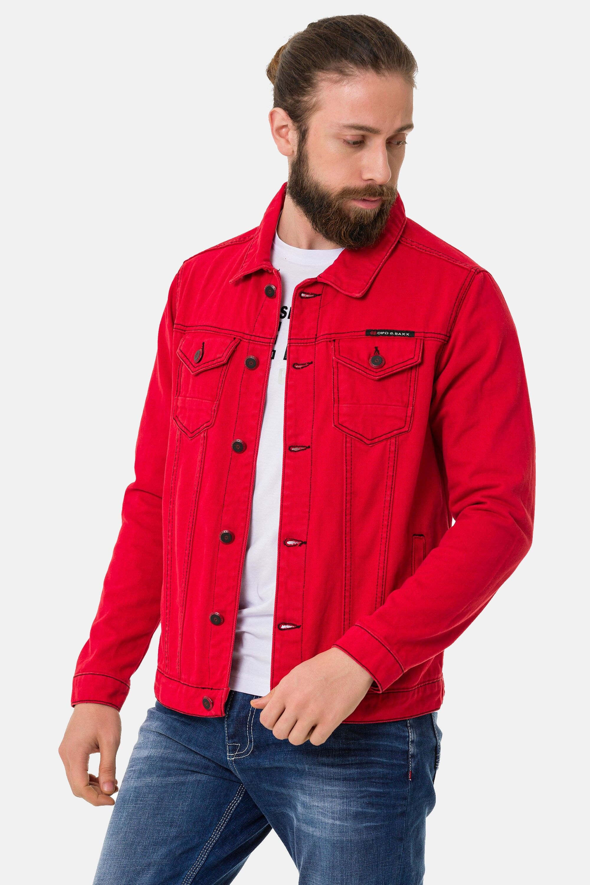 Cipo & Baxx Jeansjacke "CJ289" ohne Kapuze mit Knopfleiste