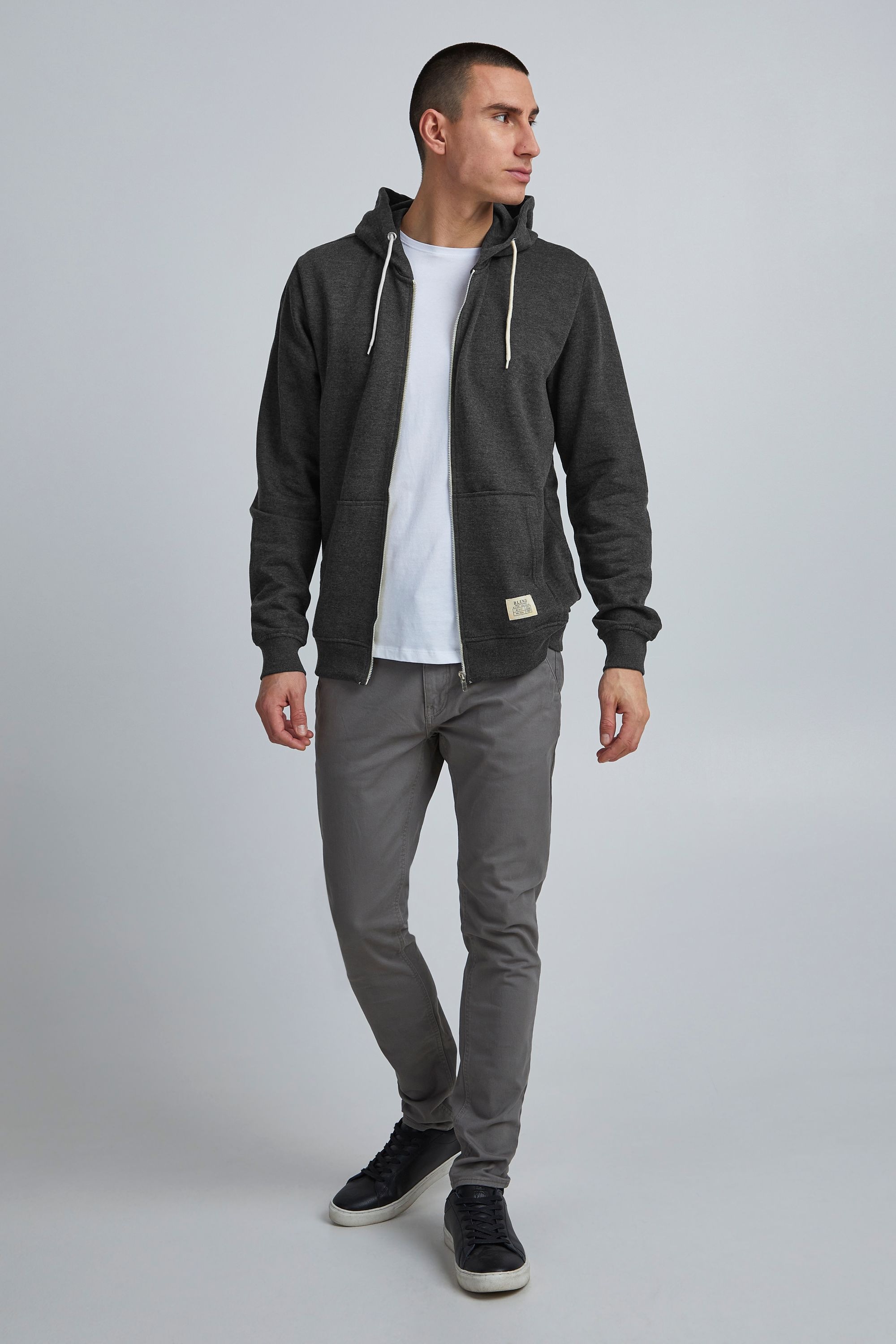 Kapuzensweatjacke BLEND "BHNoah", Herren, Gr. S, charcoal, Sweatware, 60% Baumwolle, 40% Polyester, unifarben, regular fit normal, ohne Ausschnitt, Rippbündchen, Sweatjacken, Stilvolle Kapuzensweatjacke mit Taschen 8