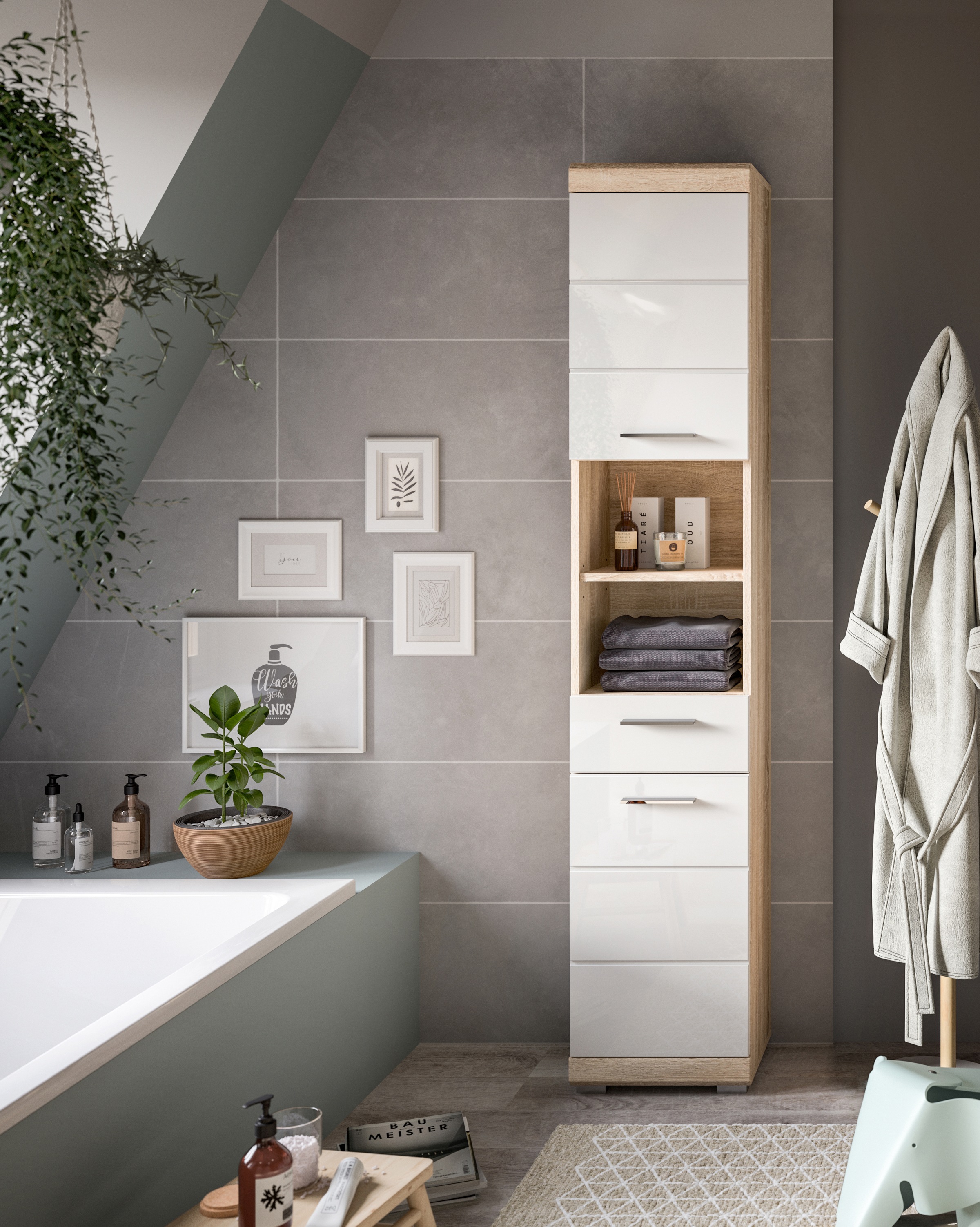 welltime Hochschrank "SIENA, Breite 37cm, 2 Tür, 1 Schubkasten, 2 offene Fä günstig online kaufen