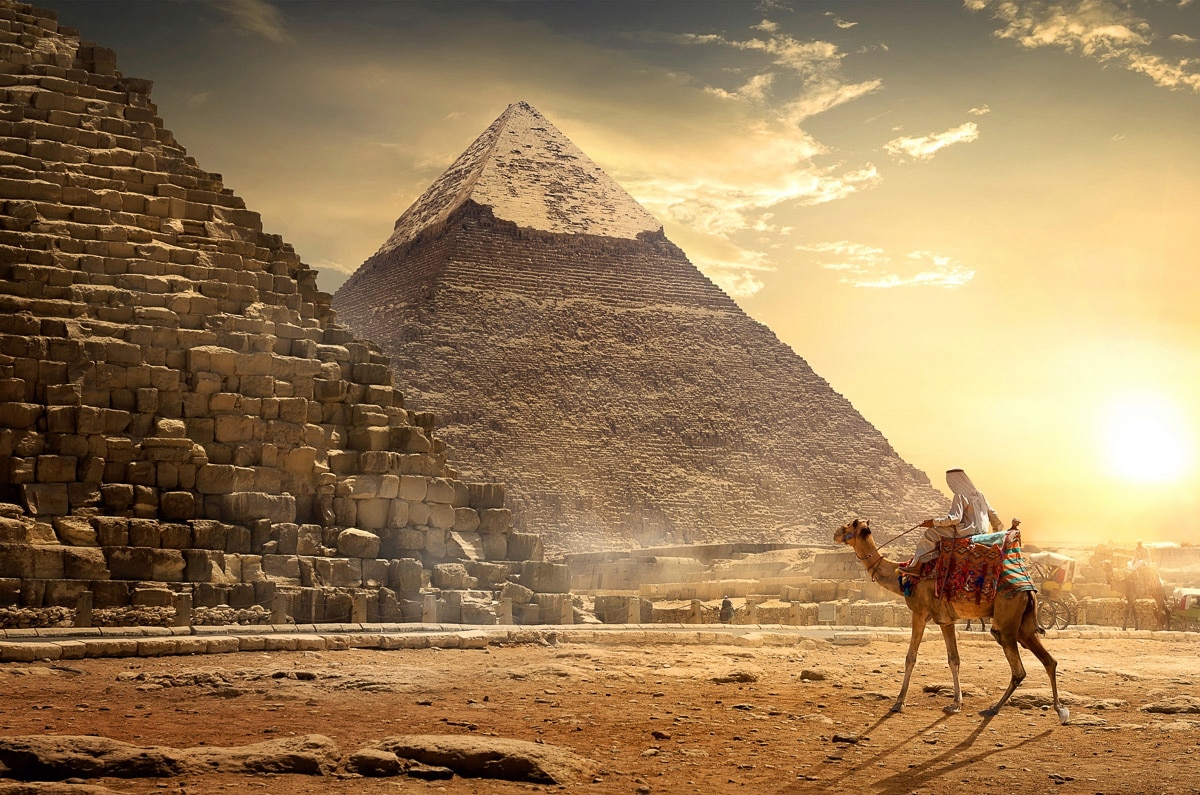 Papermoon Fototapete »Kamel vor Pyramiden«