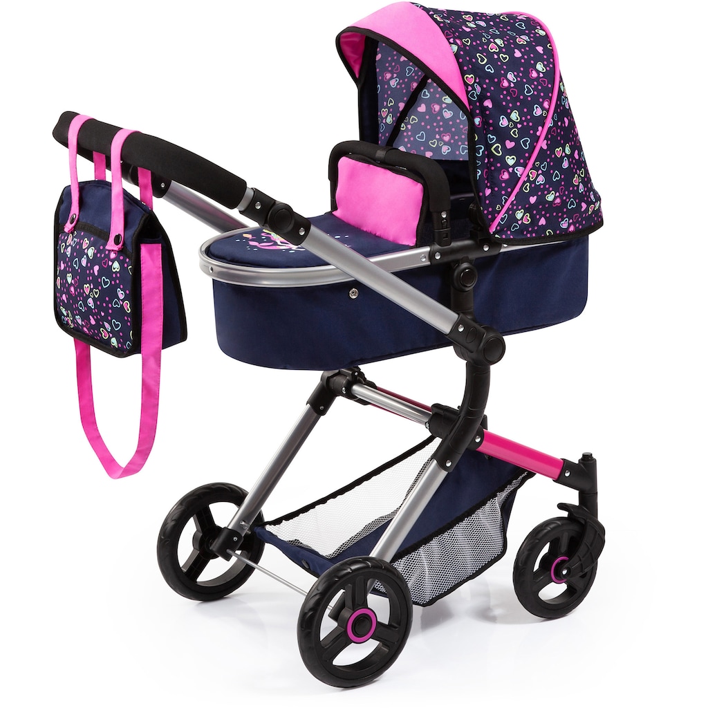 Bayer Kombi-Puppenwagen »Vario, Blau/Pink/Herzchen«