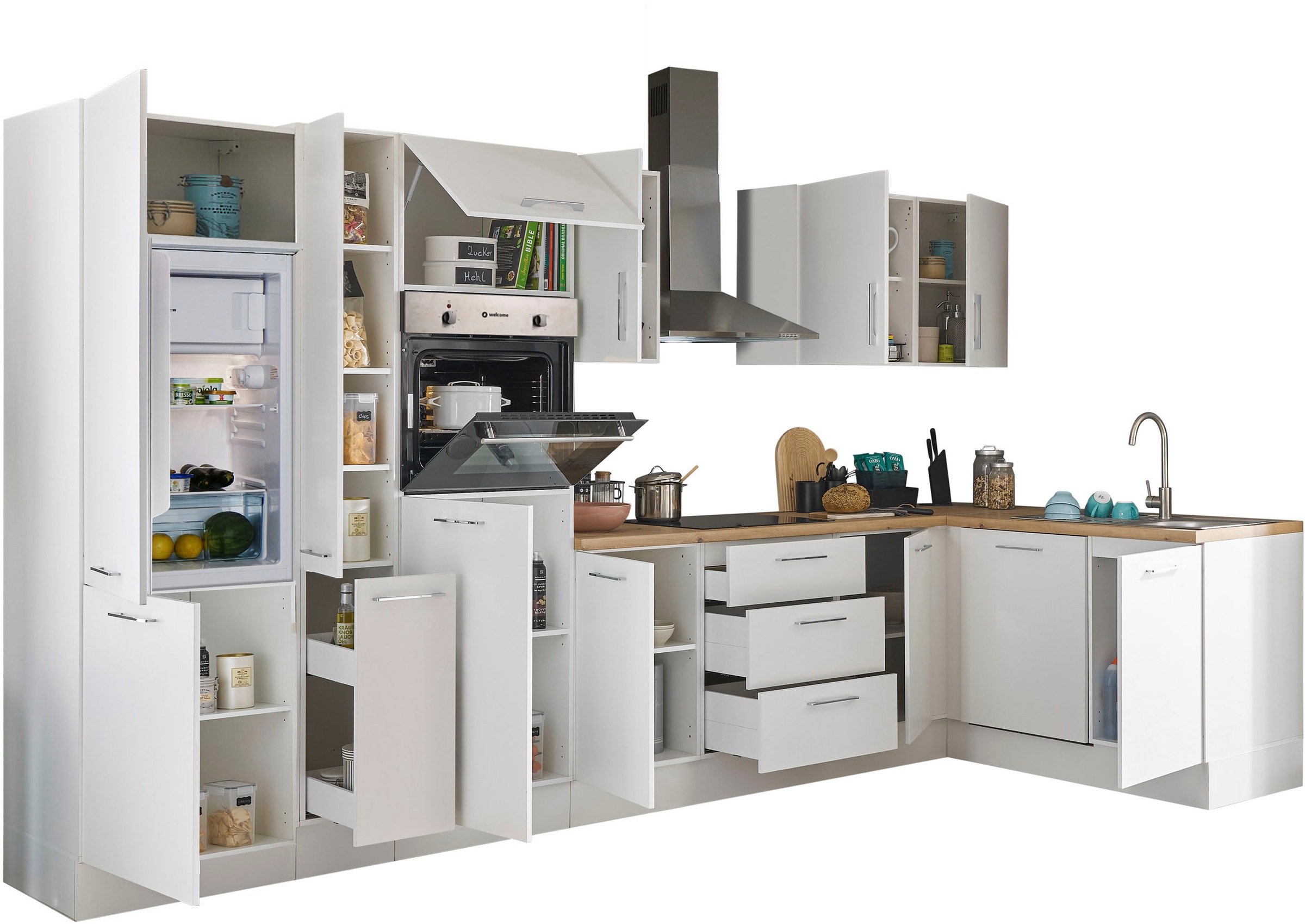 BASIC by Balculina Winkelküche »Turin«, Stellbreite 370x175 cm, wahlweise mit E-Geräten
