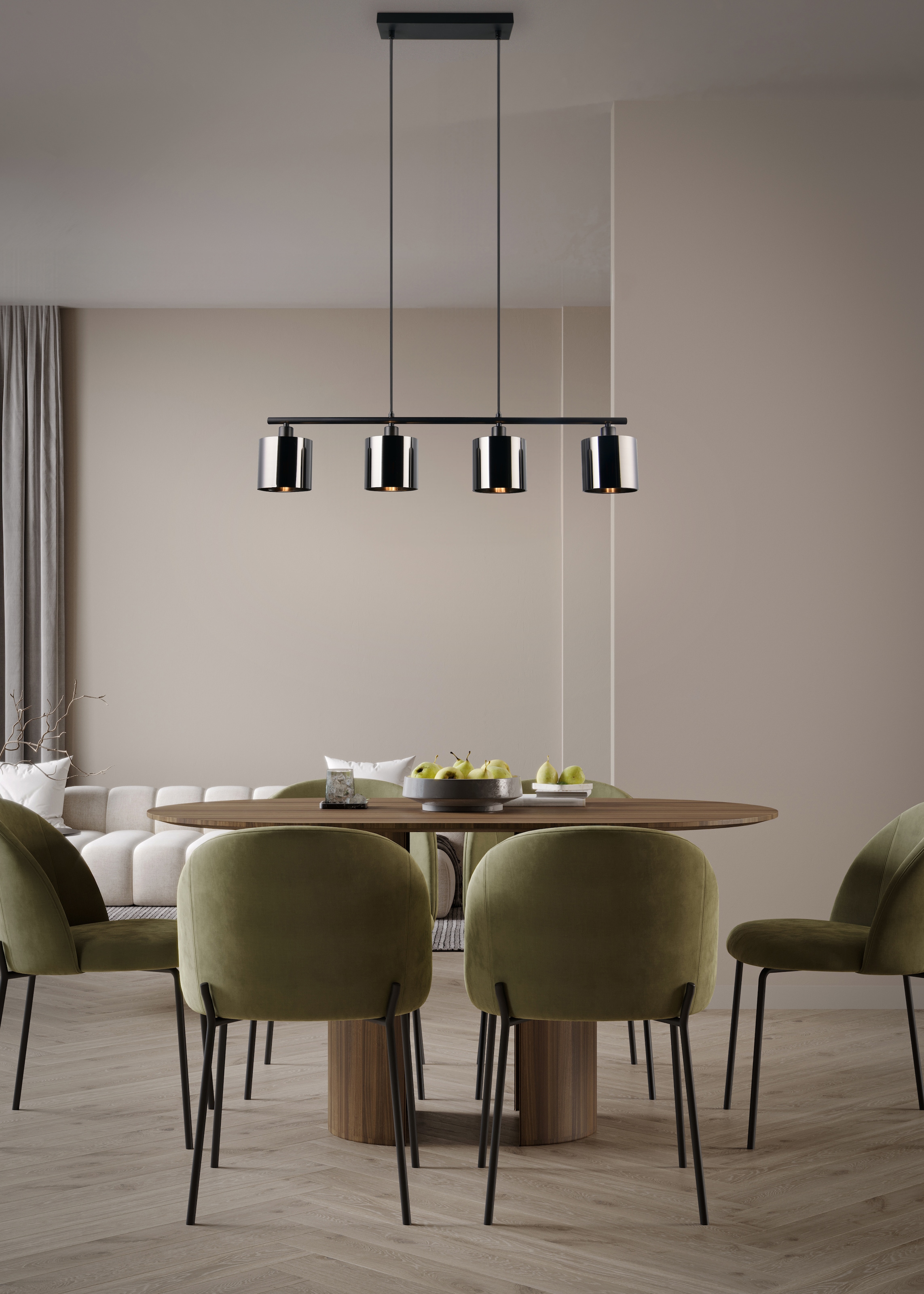 REALITY Leuchten Pendelleuchte »JASON, ohne Leuchtmittel Hängelampe Esstisch 4-flammig, 4xE14 max 10W« E14 1 Stk. warmweiß - kaltweiß höhenverstellbar max 150cm, mit semi-transparenten Kunststoff-Schirmen