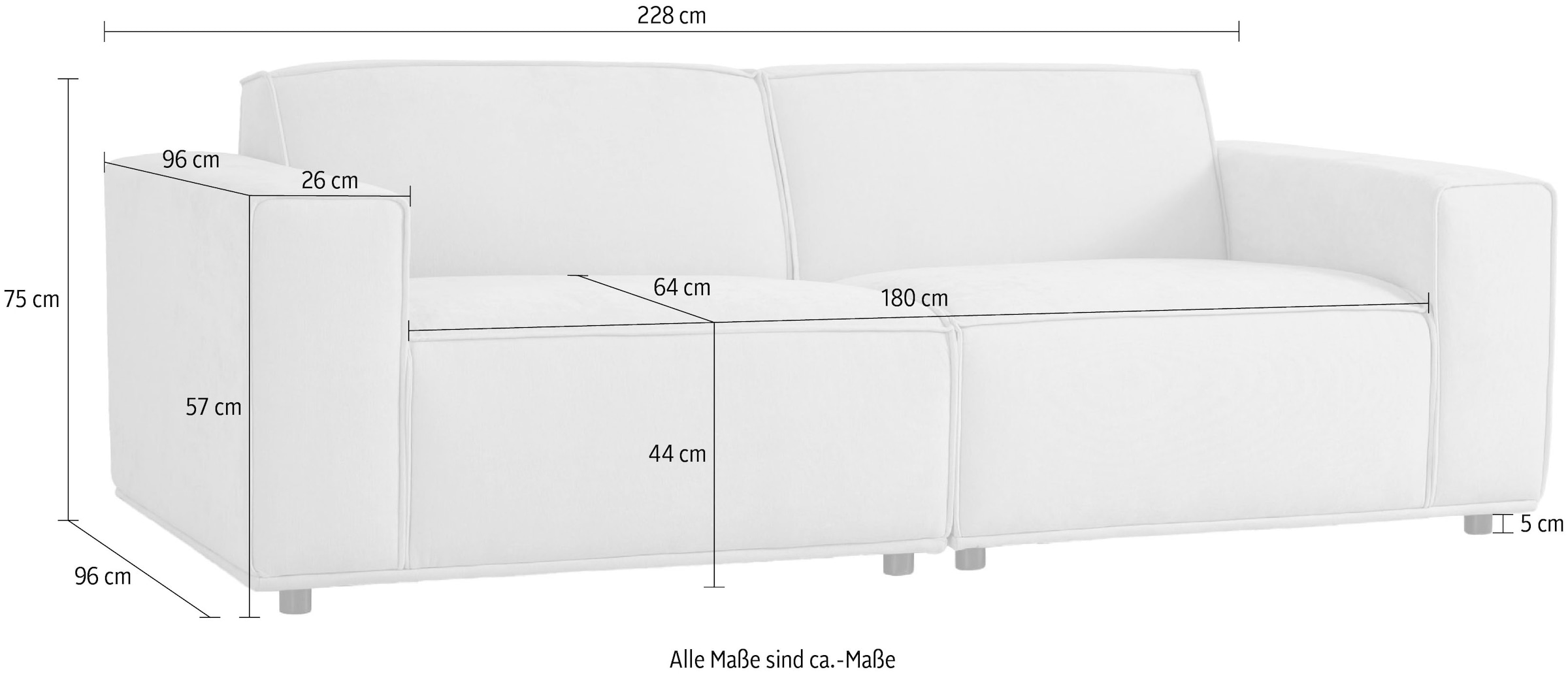 Home affaire 3-Sitzer »Avelin, 228 cm, Chenille, Struktur-Boucle«, mit Wellenunterfederung, Kedernaht, bodentief, Skandi-Design