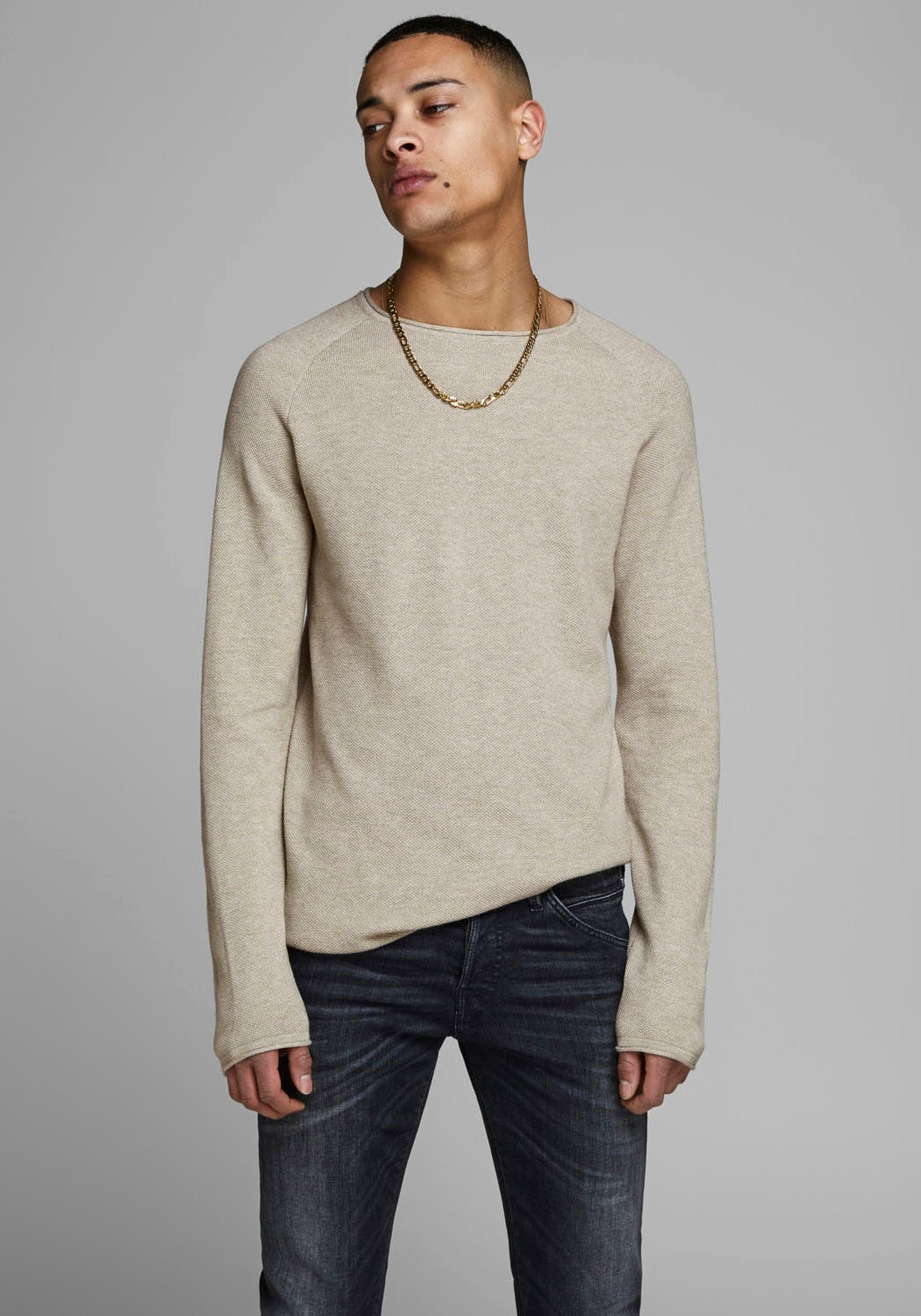 Jack & Jones Rundhalspullover "JJEHILL KNIT CREW NECK NOOS" Baumwolle, regular fit