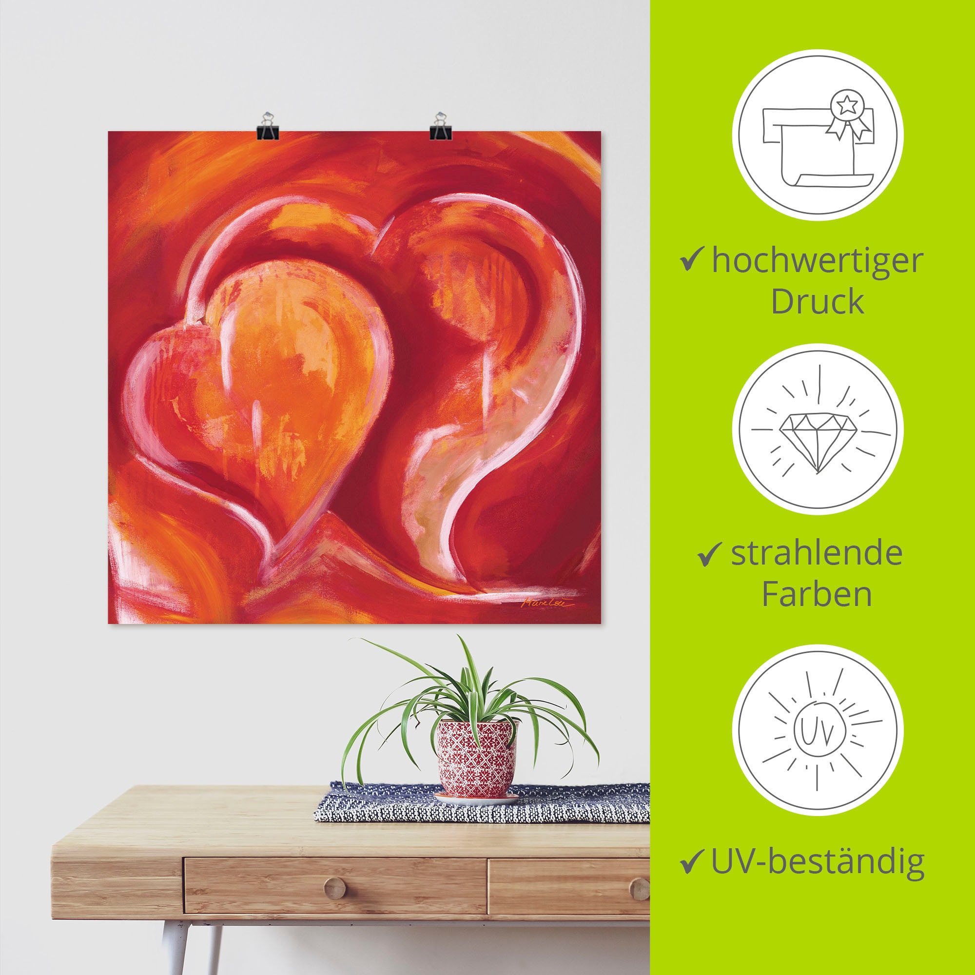 Artland Wandbild »Abstrakte Herzen - Rot«, Herzbilder, (1 St.), als Leinwandbild, Poster in verschied. Größen