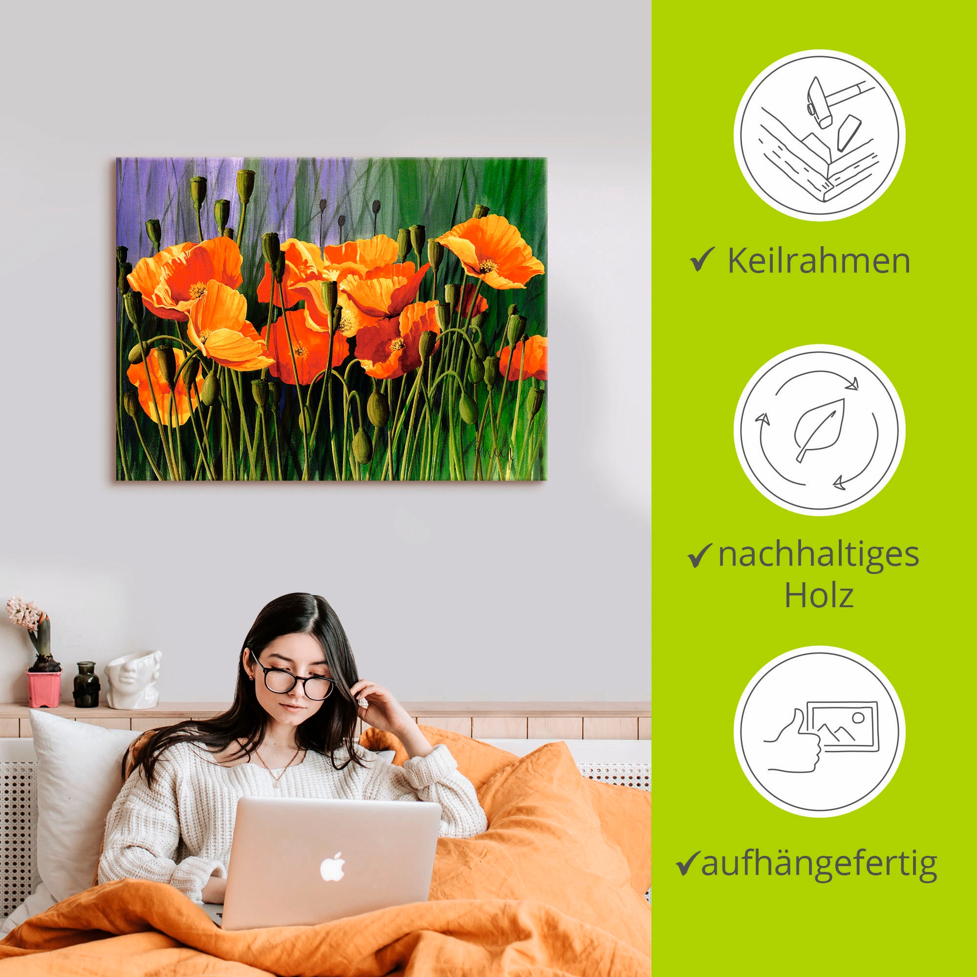 Artland Leinwandbild »Mohnblumen I«, Blumen, (1 St.), auf Keilrahmen gespannt