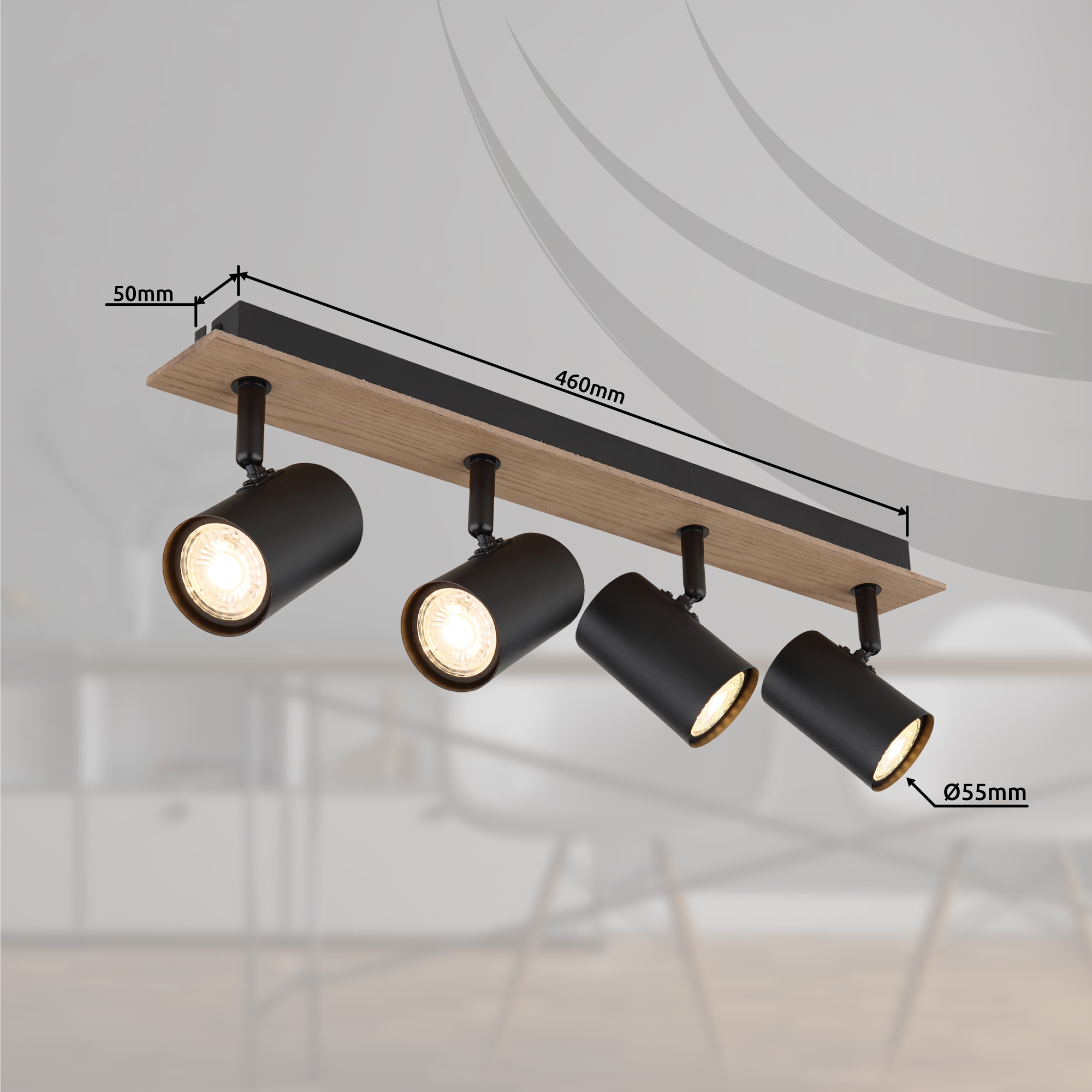 GLOBO LIGHTING Deckenstrahler »LINCA«, Leuchtmittel GU10 | ohne Leuchtmittel, Deckenspot/holzoptik/schwarz/Flur/Wohnzimmer