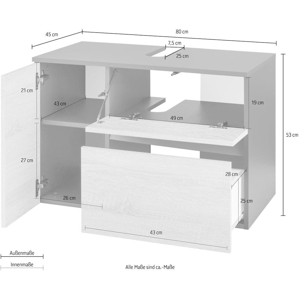 Home affaire Waschbeckenunterschrank »Wisla«, für Wandmontage, Siphonausschnitt, Push-to-open-Funktion, Breite 80 cm