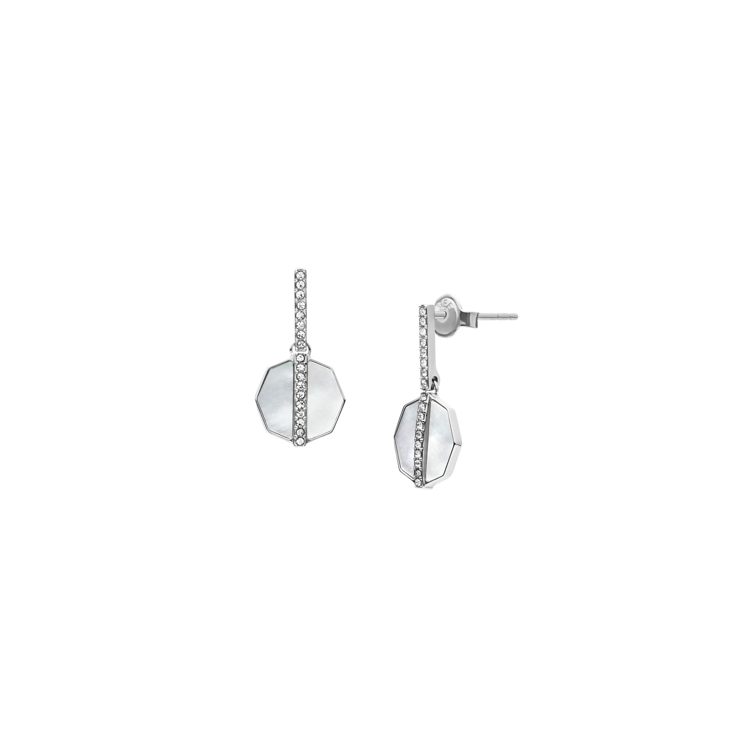 Paar Ohrstecker FOSSIL "Schmuck Geschenk Edelstahl JEWELRY", weiß (edelstahlfarben, kristallweiß, perlmuttfarben, kristallweiß), Ohrringe, Damen, Edelstahl Perlen, Edelstahl, Perlen, mit Glasstein - mit Perlmutt 2