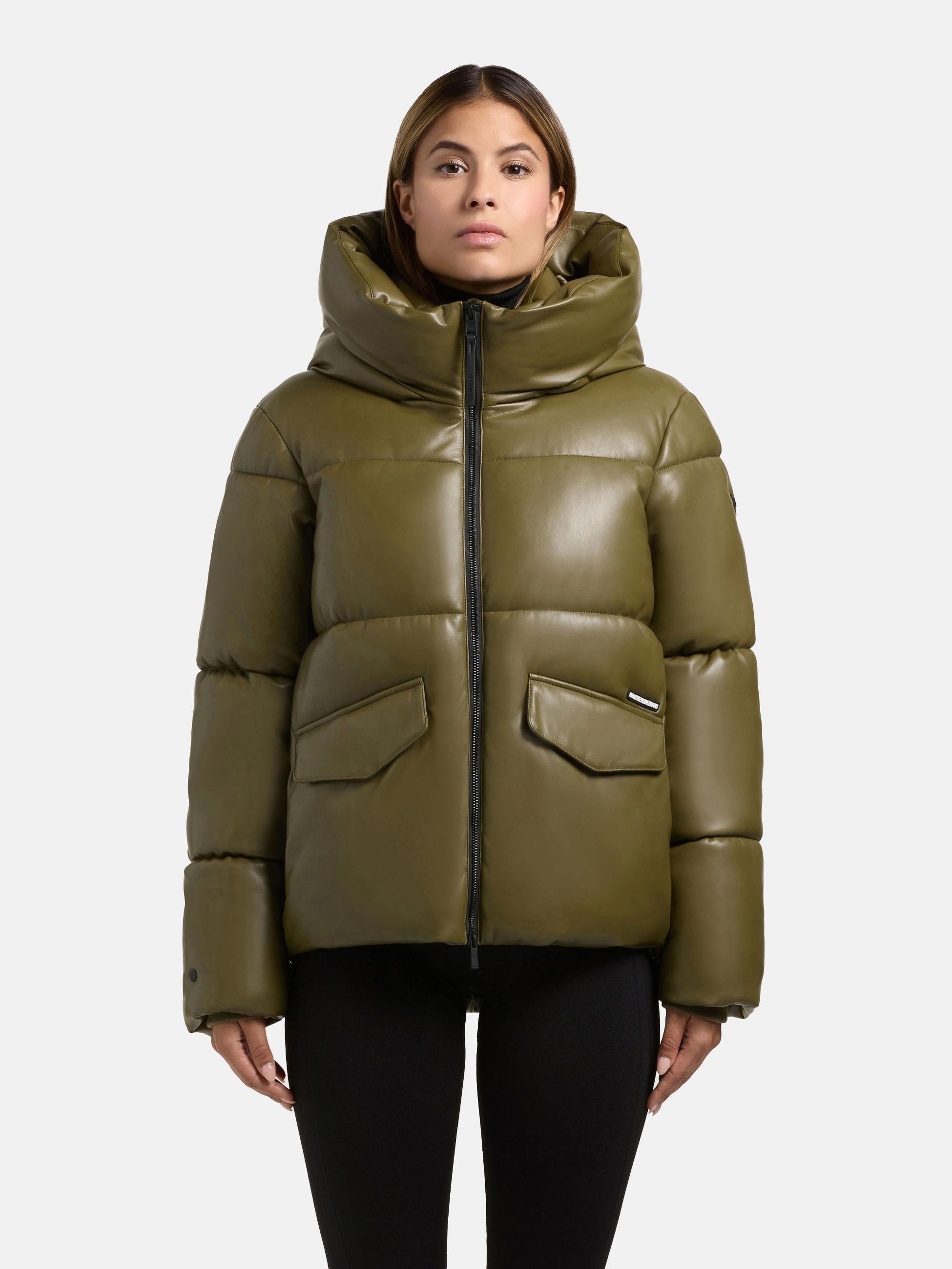 khujo Steppjacke "Aurora" mit Kapuze Gesteppte Damen Winterjacke in Lederoptik