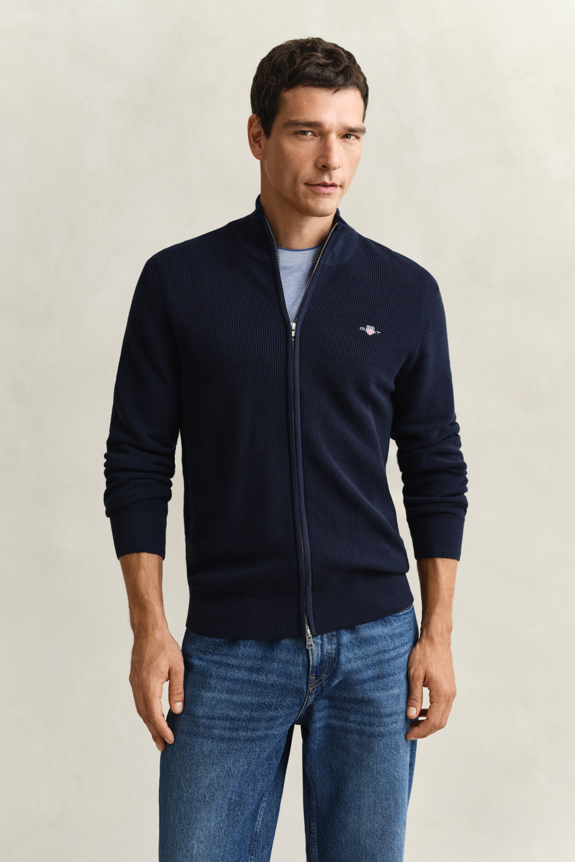 Gant Strickjacke "MICRO TEXTURED COTTON ZIP" Regular fit mit Stehkragen günstig online kaufen