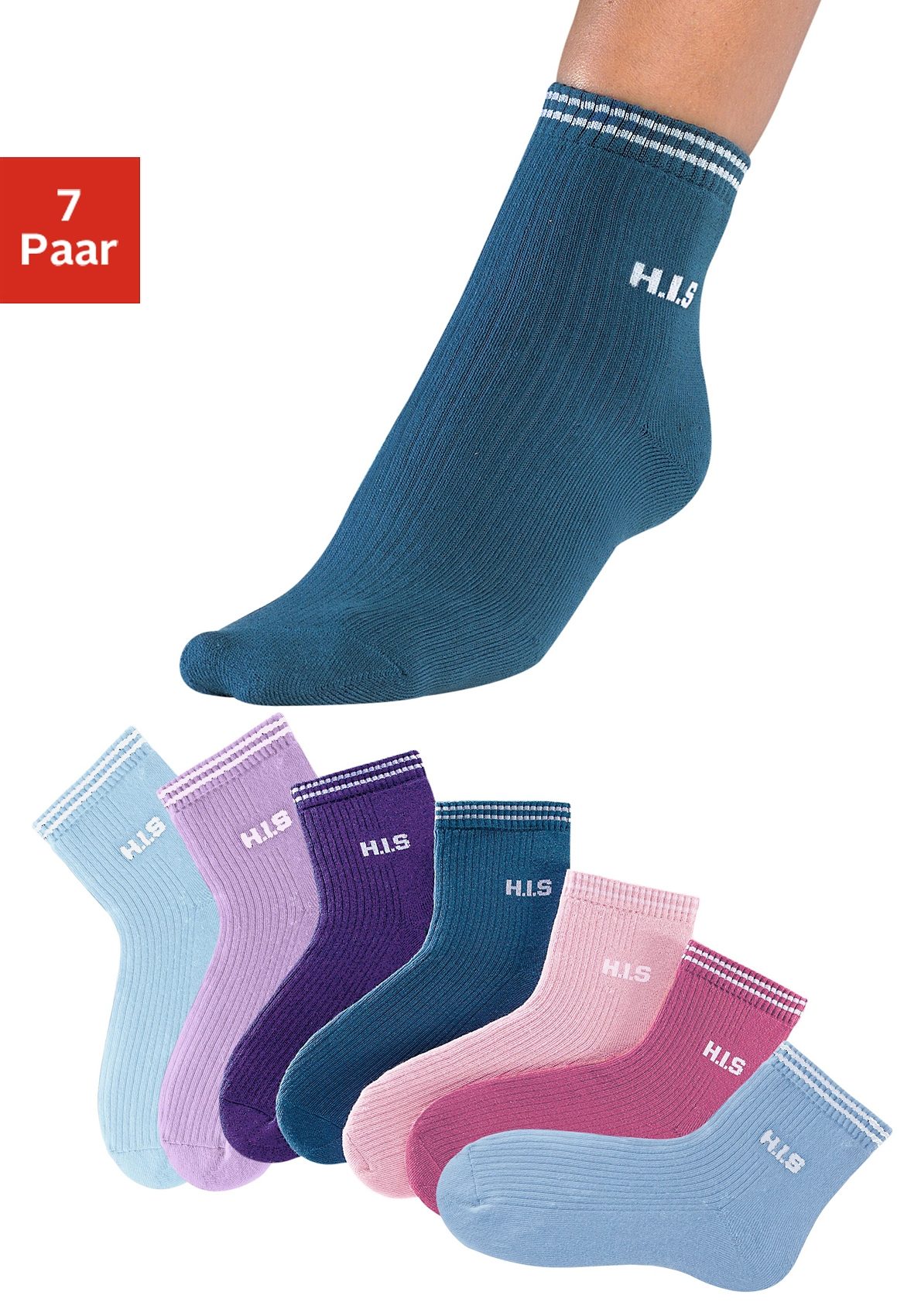H.I.S Kurzsocken "Damen Vollfrottee Socken mit Rippstruktur" Packung, 7 Stk. tlg. atmungsaktive Baumwolle