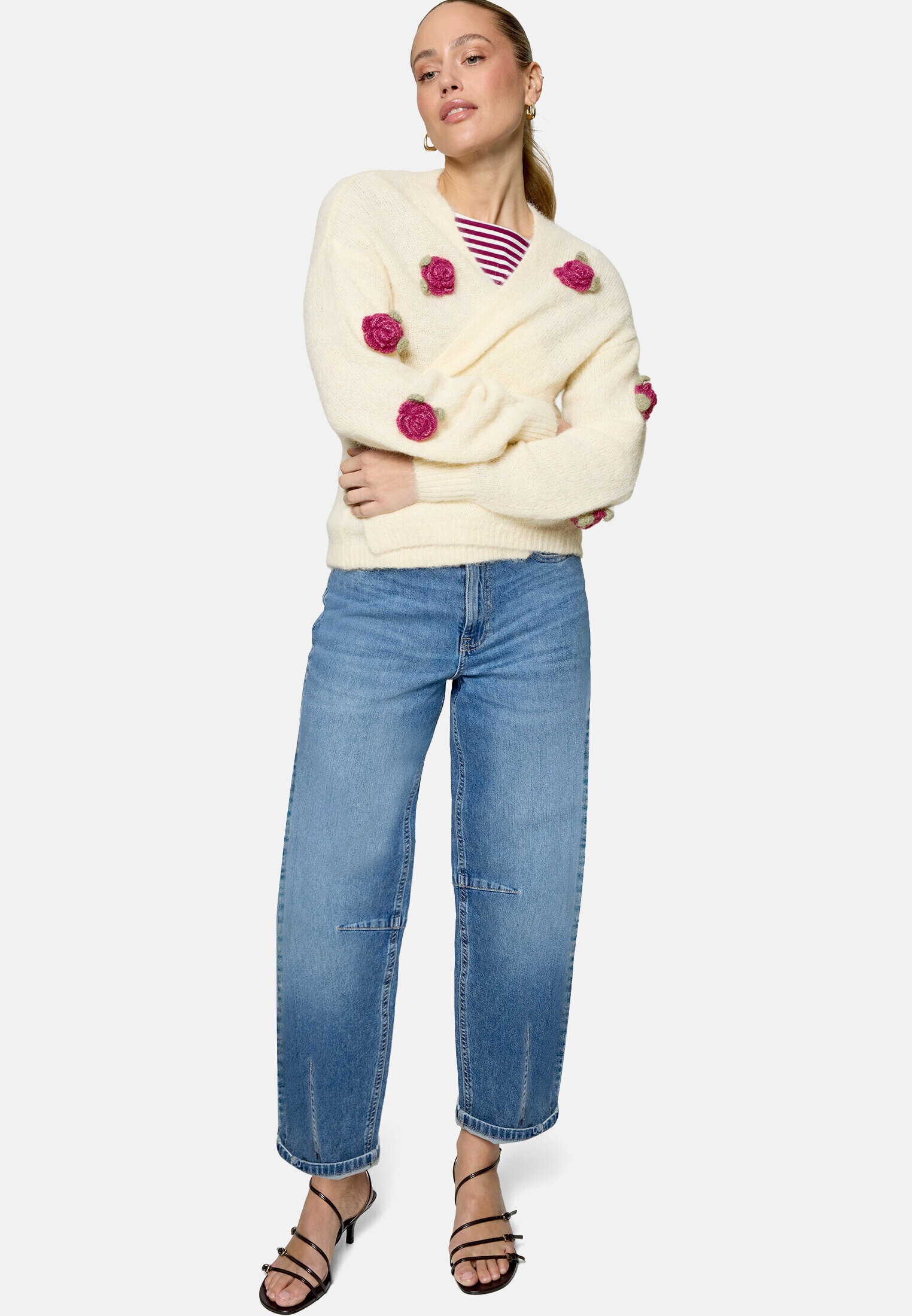 Zero Strickjacke »Damen mit bunten 3D Blumen« 1 Knopfleiste