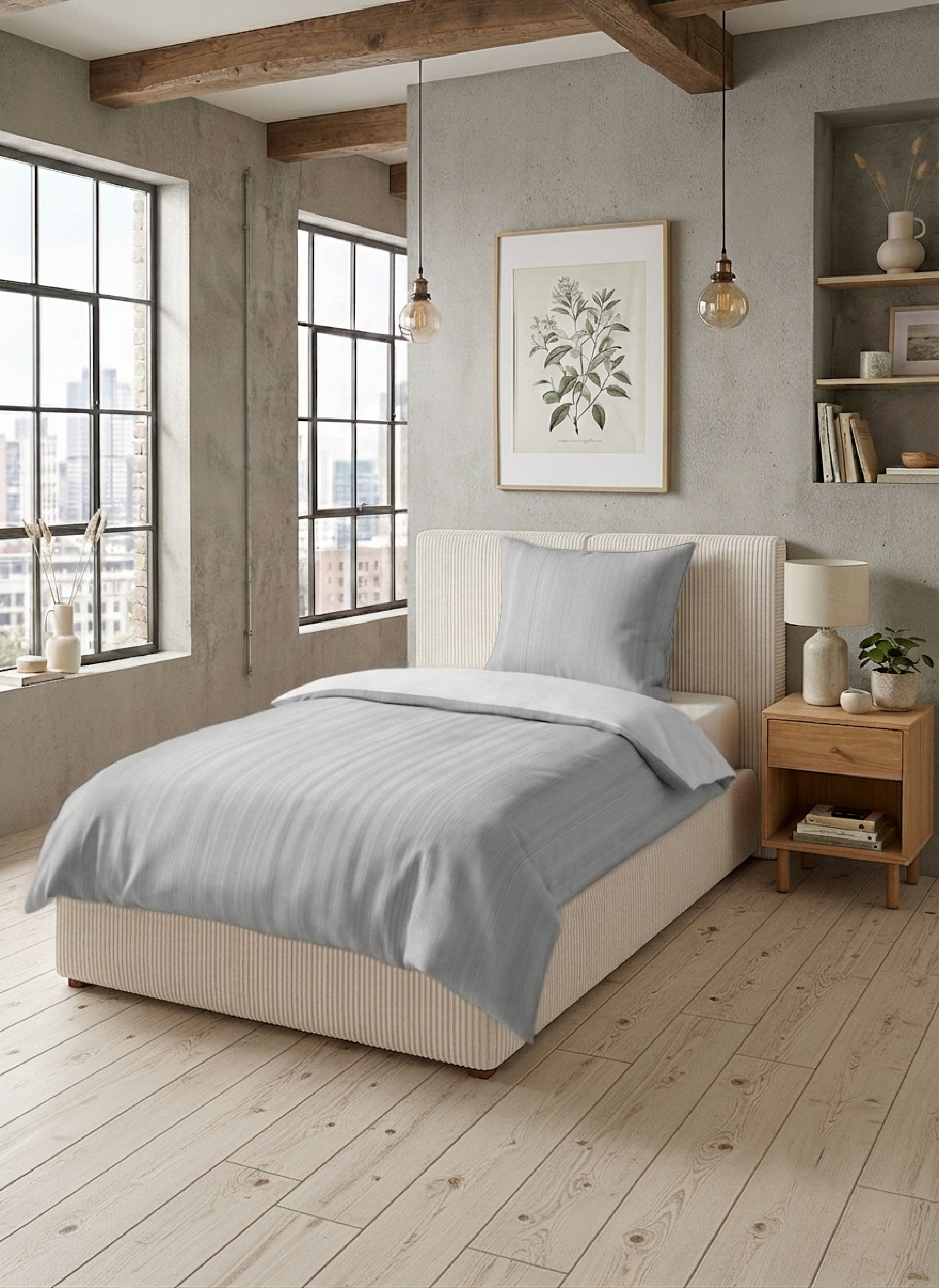 Biberna Wendebettwäsche "0615211 Premium Satin aus 100% Baumwolle mit Reißverschluß" 2 Stk. seidig glatt & atmungsaktiv, Reißverschluss, Feine Streifen