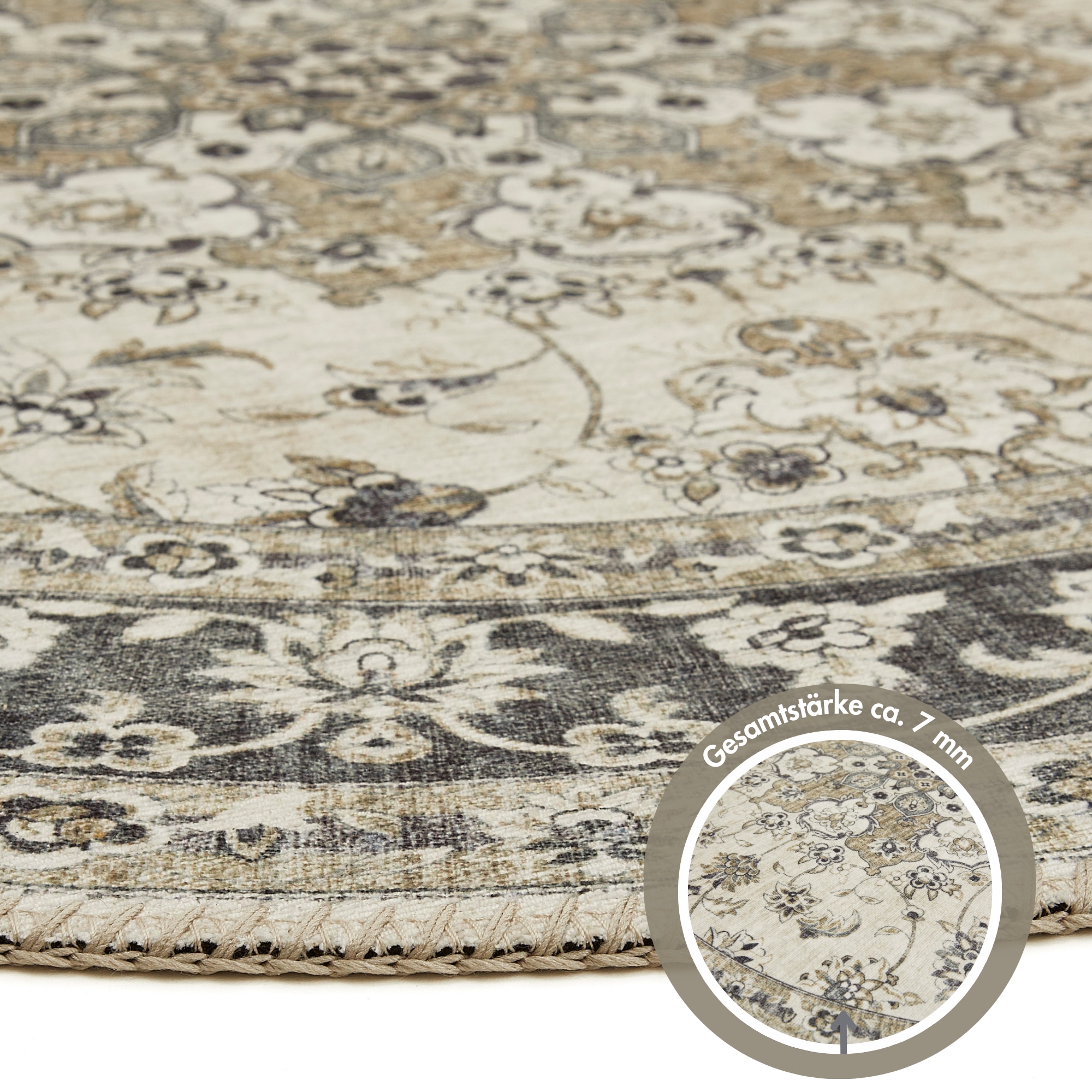 LUXOR living Teppich »Prima 3« rund 7 mm Höhe Kurzflor, Orient-Optik, Vintage Design