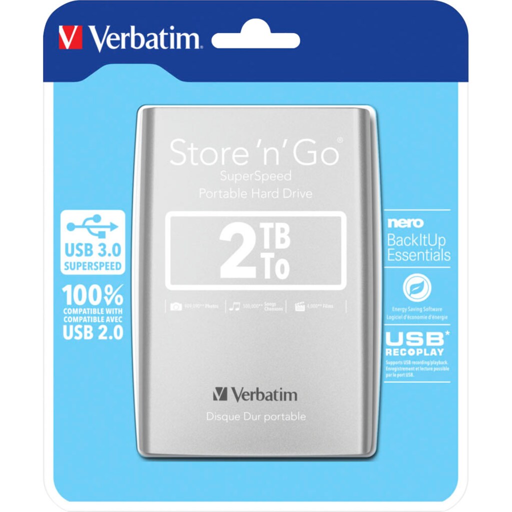 Verbatim externe HDD-Festplatte »Store 'n' Go USB 3.0«, Anschluss USB 3.0-USB 2.0