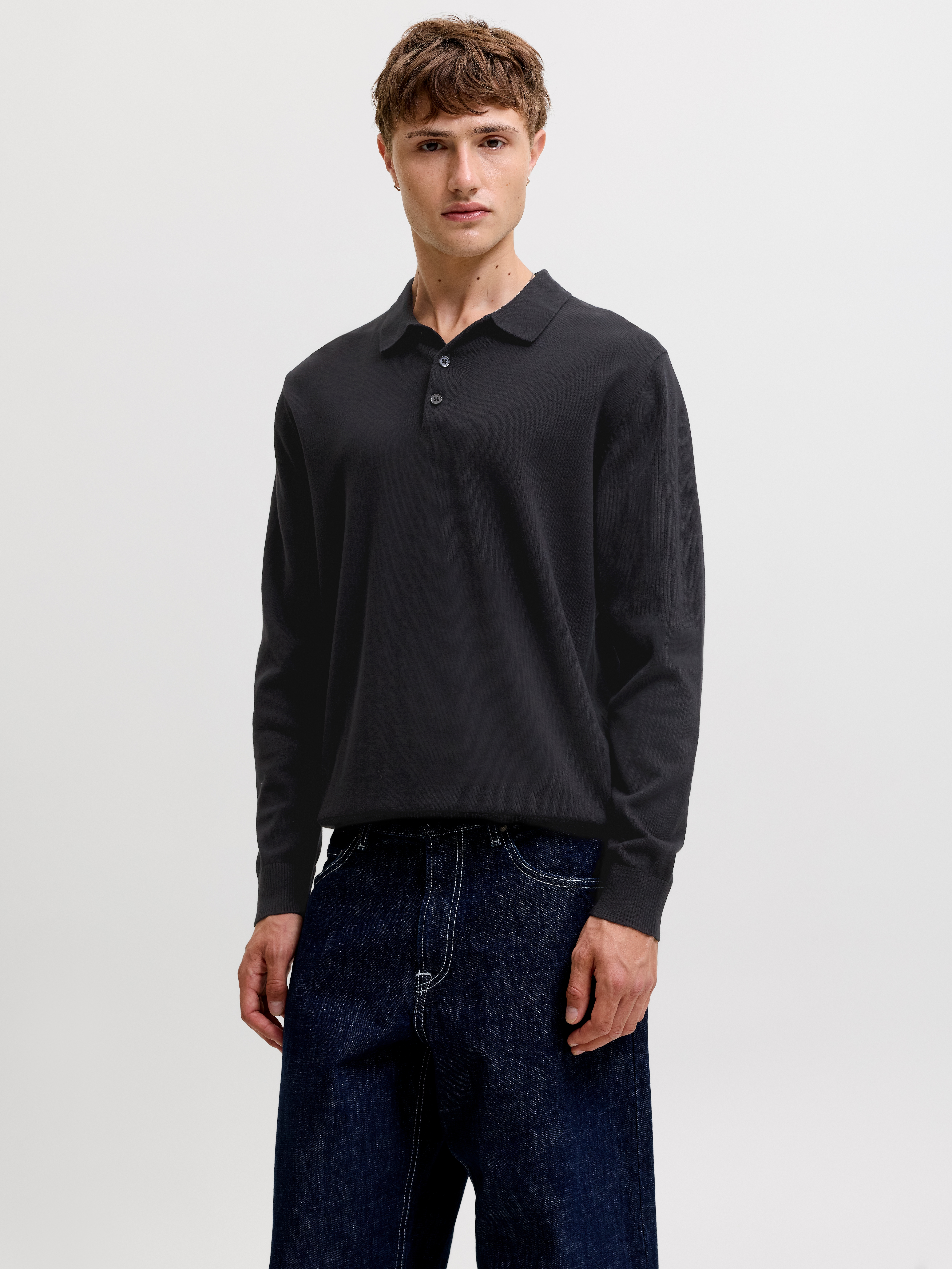 Jack & Jones Polokragenpullover "JJEBASIC KNIT LS POLO SN" Baumwolle, normal geschnitten