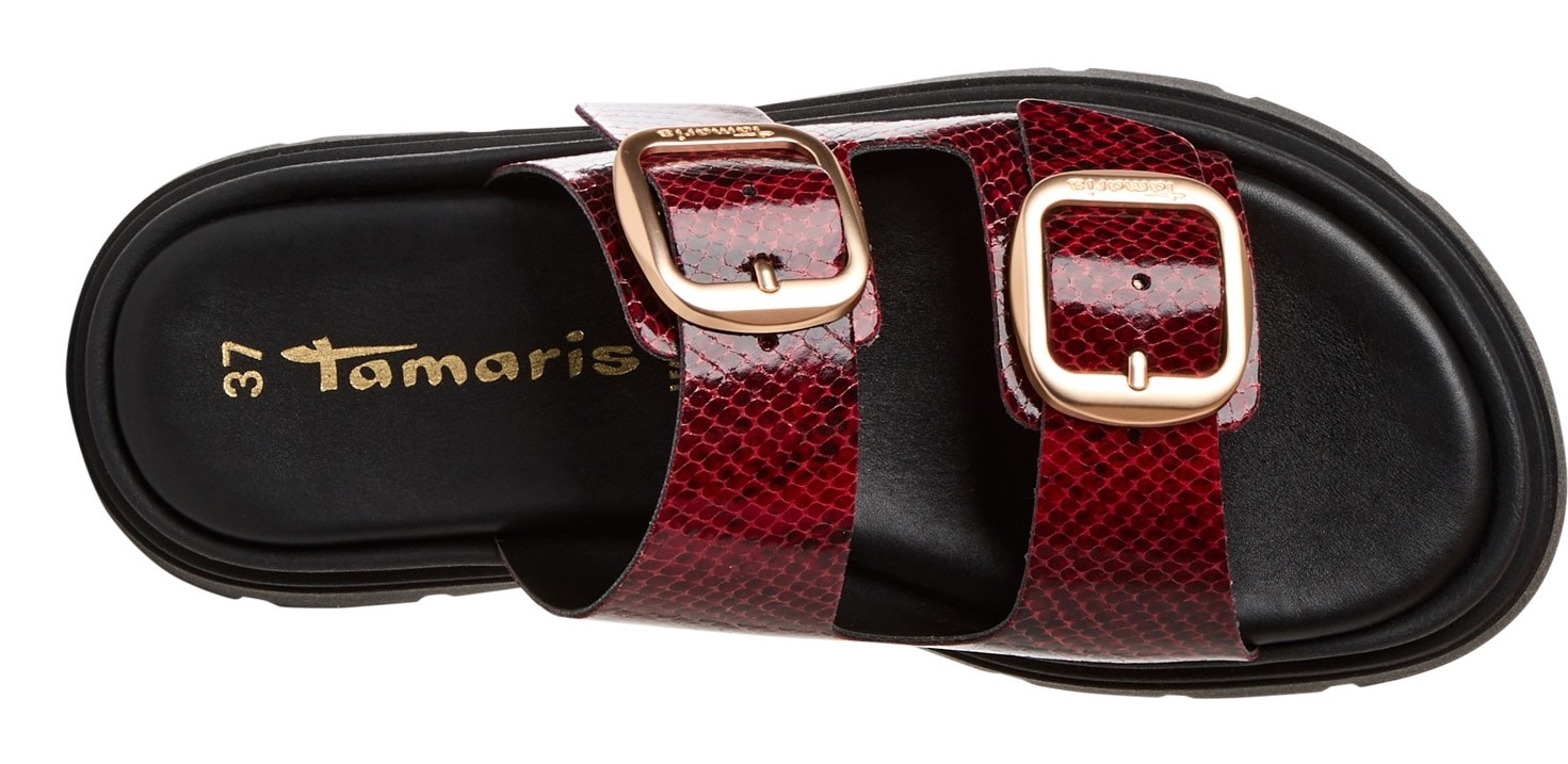 Tamaris Pantolette, Keilabsatz, Sommerschuh, Schlupfschuh, verstellbare Schnallen