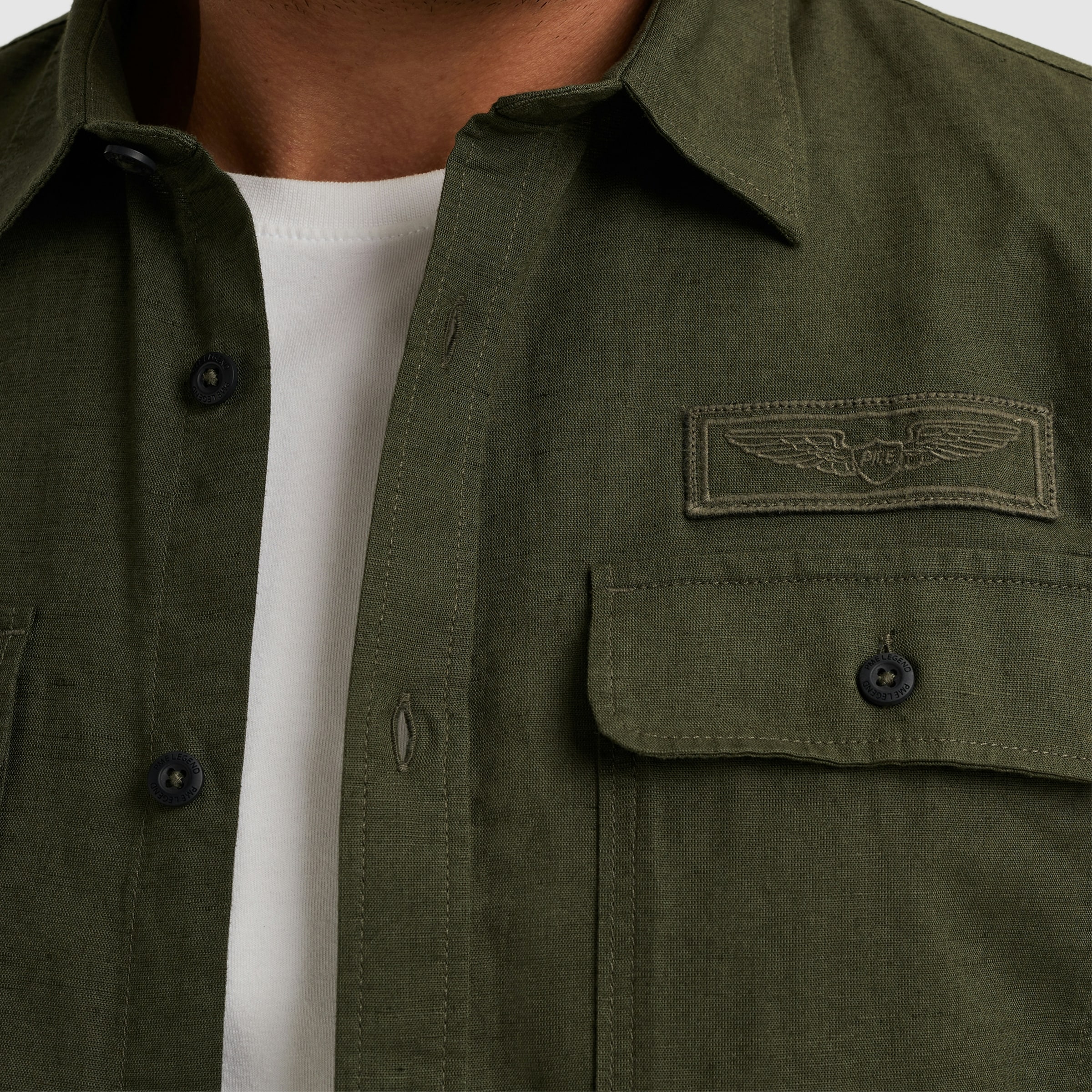 PME LEGEND Langarmhemd »Long Sleeve Shirt Cotton/linen«, mit Brusttaschen und mit Leinen