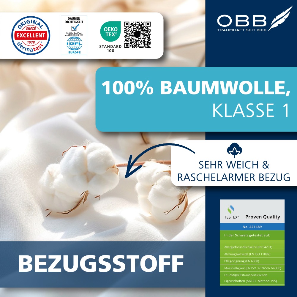 OBB Federkopfkissen "Edition 125 Jahre, allergikerfreundlich, Made in Germany" Füllung: 90 % Federn, 10 % Daunen 1 Stk. tlg. Kopfkissen 40x80 cm, 80x80 cm, allergikergeeignet, Made in Germany