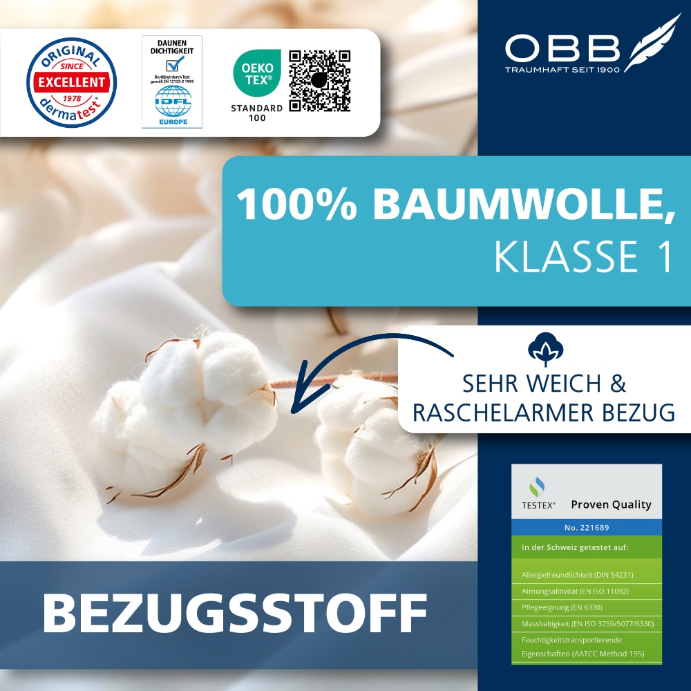 OBB Federkopfkissen "Edition 125 Jahre, Kopfkissen 2er-Set, Made in Germany" Füllung: 90 % Federn, 10 % Daunen Spar-Set, 2 Stk. tlg. Kissen-Set 40x80 cm oder 80x80 cm, Made in Germany