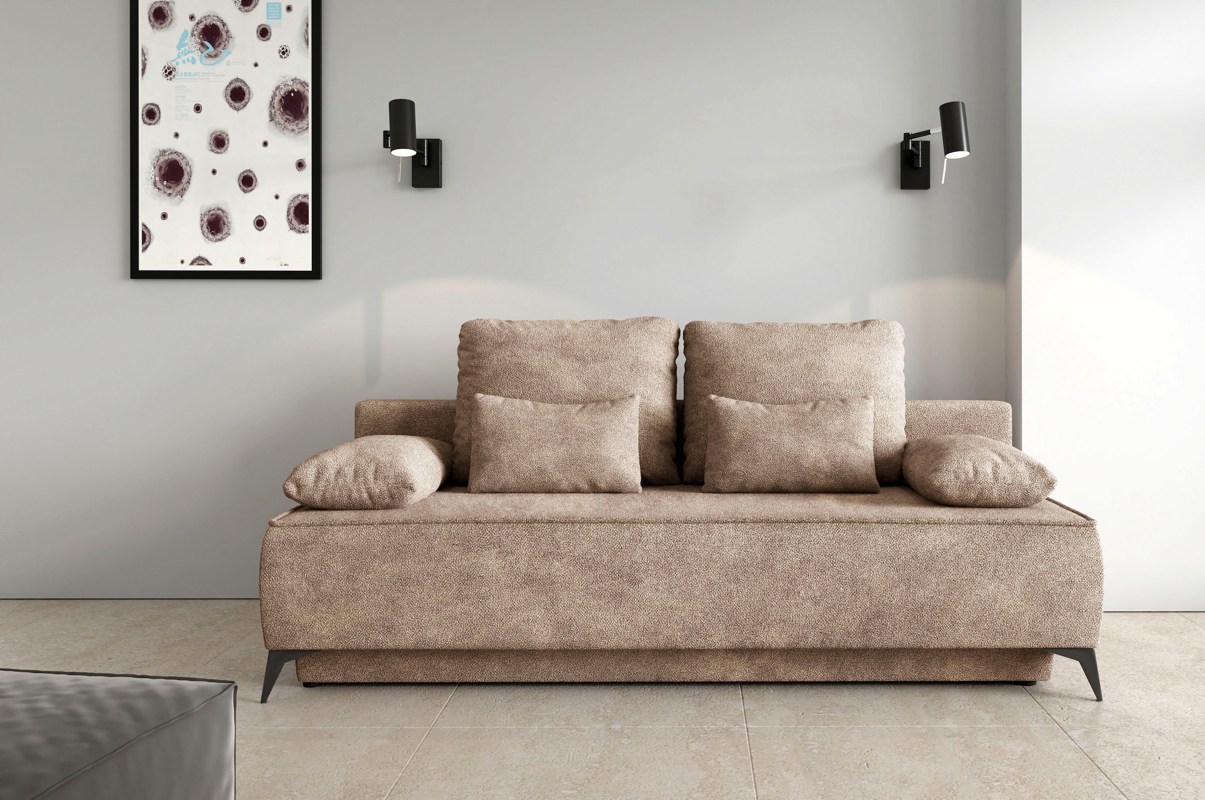 WERK2 Schlafsofa "Indira Samtvelour Boucle Bezug, Breite 206cm, Liegefläche günstig online kaufen