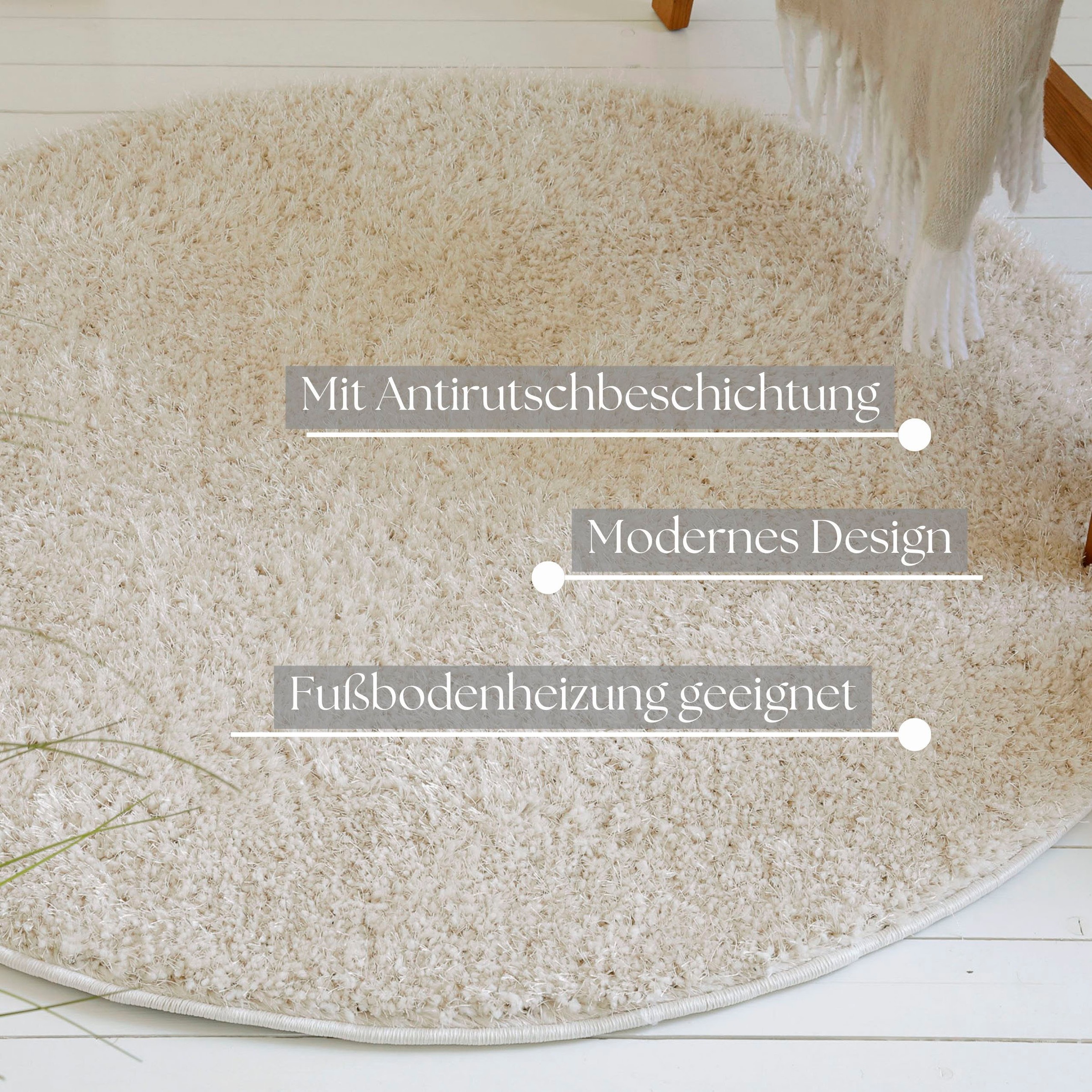 Thumbnail - OTTO home Hochflor-Teppich "Nickolas", rund, 30 mm Höhe, Langflor, Shaggy, weicher Hochflor, uni farben, mit Glanz, Wohn...
