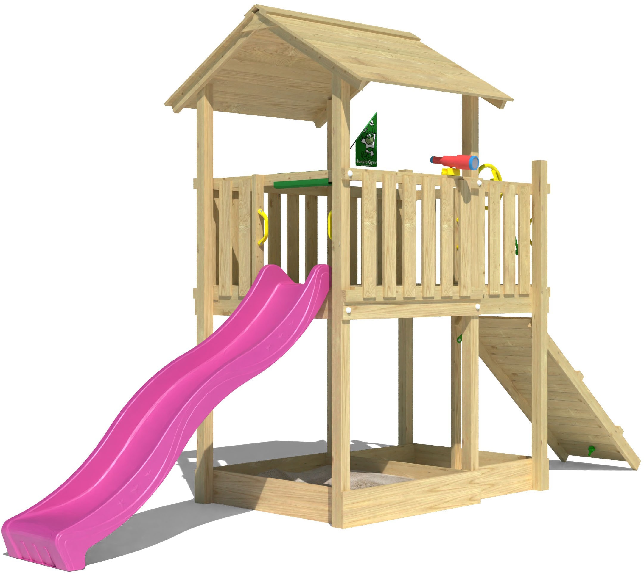 JUNGLE GYM Kinder Spielturm "Drift", pink, Holzwerkstoff, B:454cm H:277cm T:155cm, Spieltürme, Spielanlage inklusive Rutsche mit Wasseranschluss