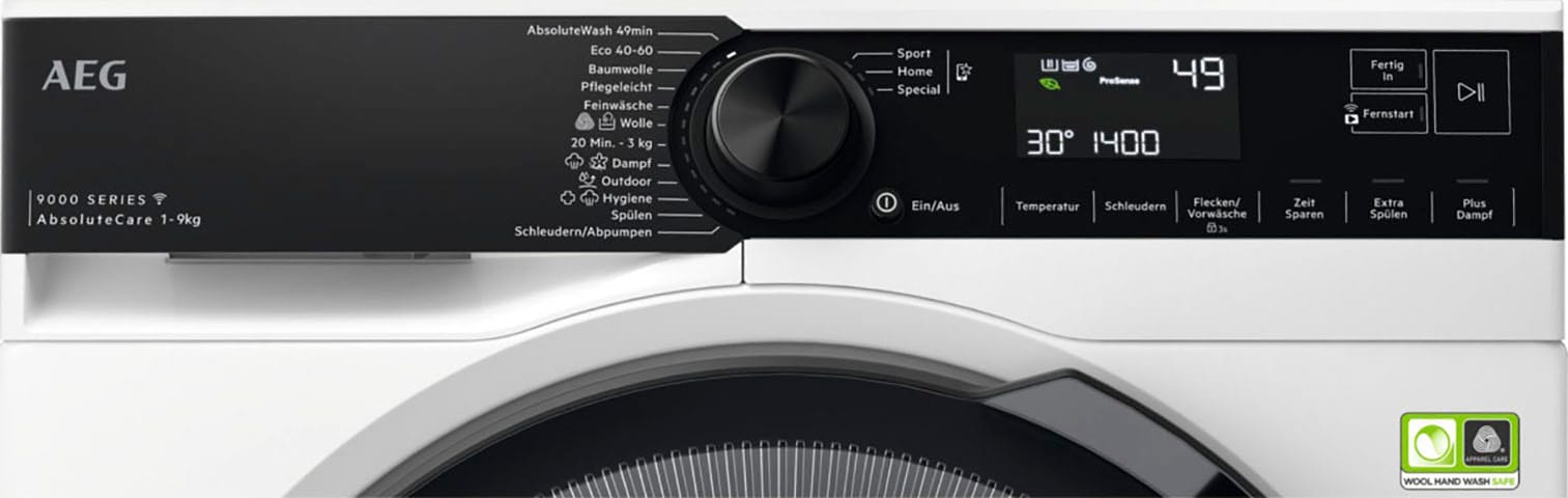 AEG Waschmaschine »LR9W75490 914501215«, 9000 Series, LR9W75490 914501215, 9 kg, 1400 U/min, SoftWater - intergrierte Wasserenthärtung schützt die Textilien & Wifi