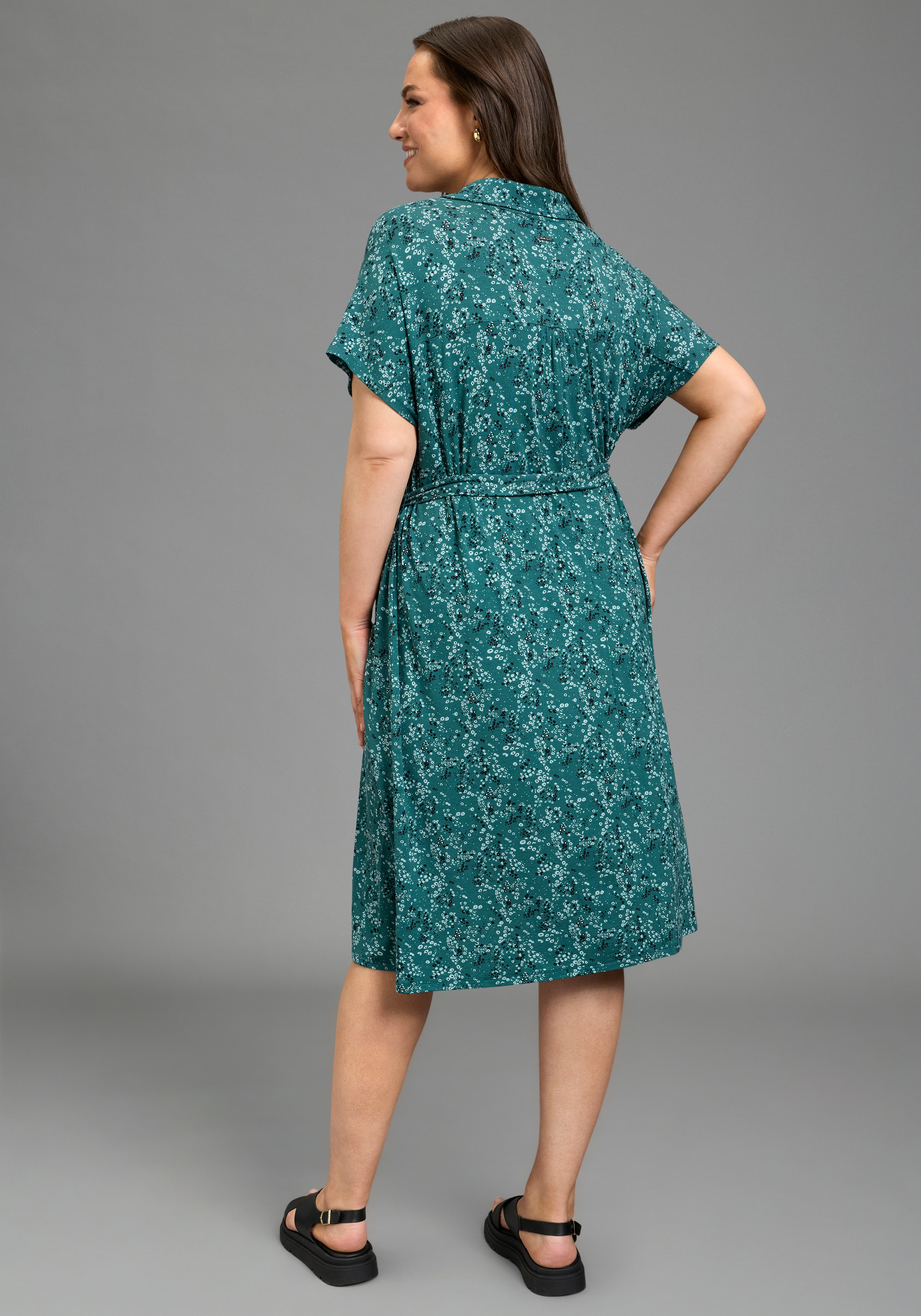 Laura Scott CURVE Jerseykleid in A-Linie mit Hemdkragen, geblümt günstig online kaufen