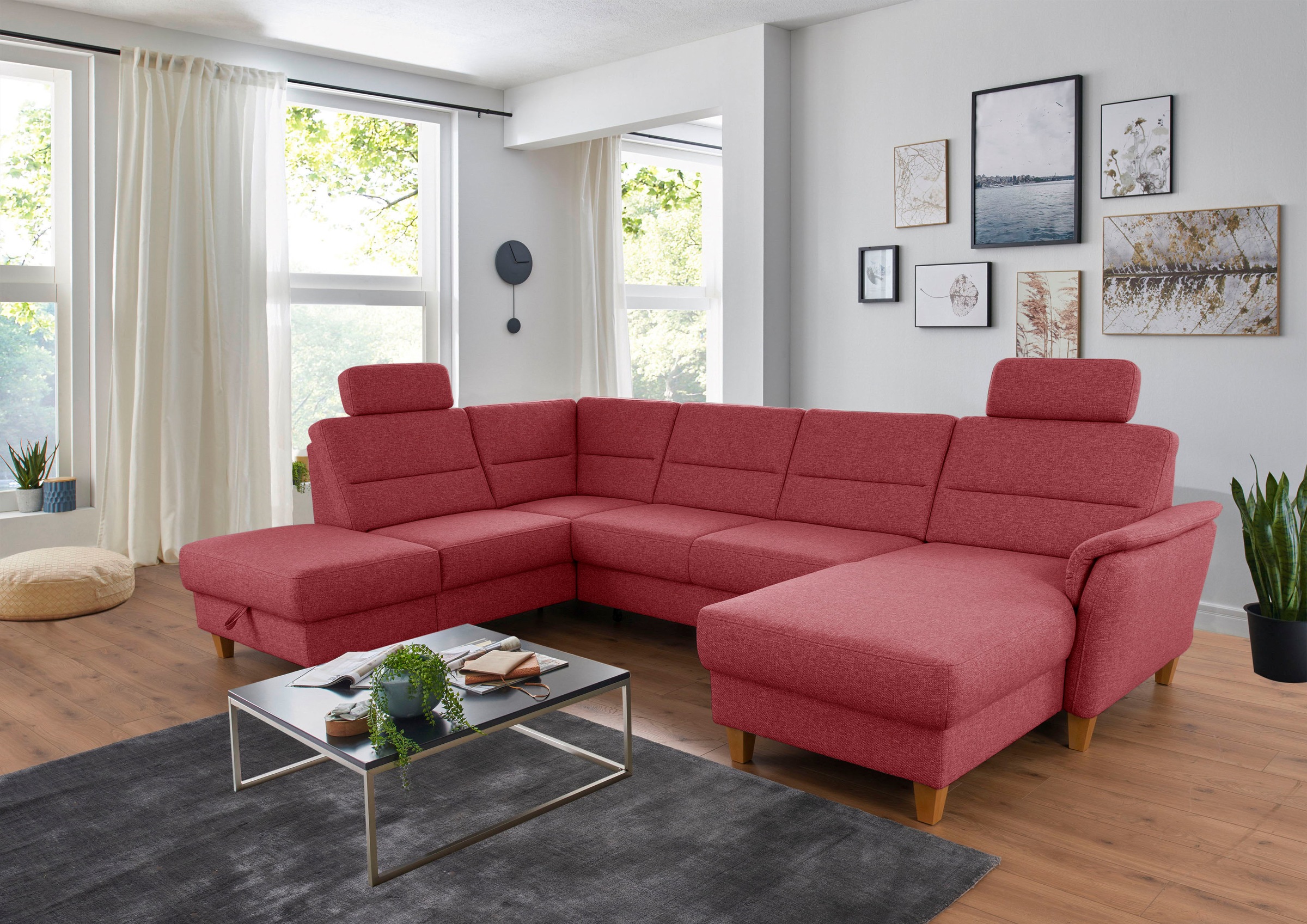 Home affaire Wohnlandschaft »Palmera U-Form«, Federkern, wahlweise mit Bettfunktion und mit/ohne Stauraum
