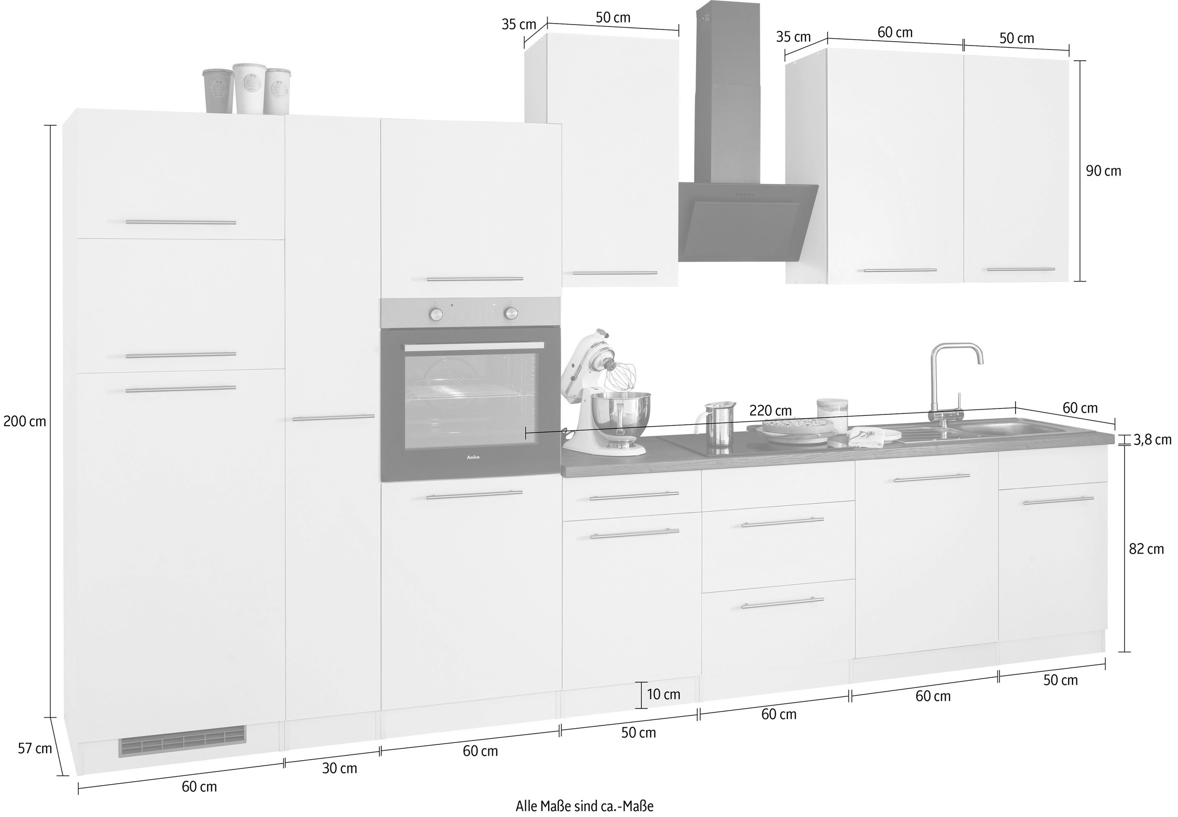 wiho Küchen Küchenzeile »Unna«, mit E-Geräten, Breite 370 cm