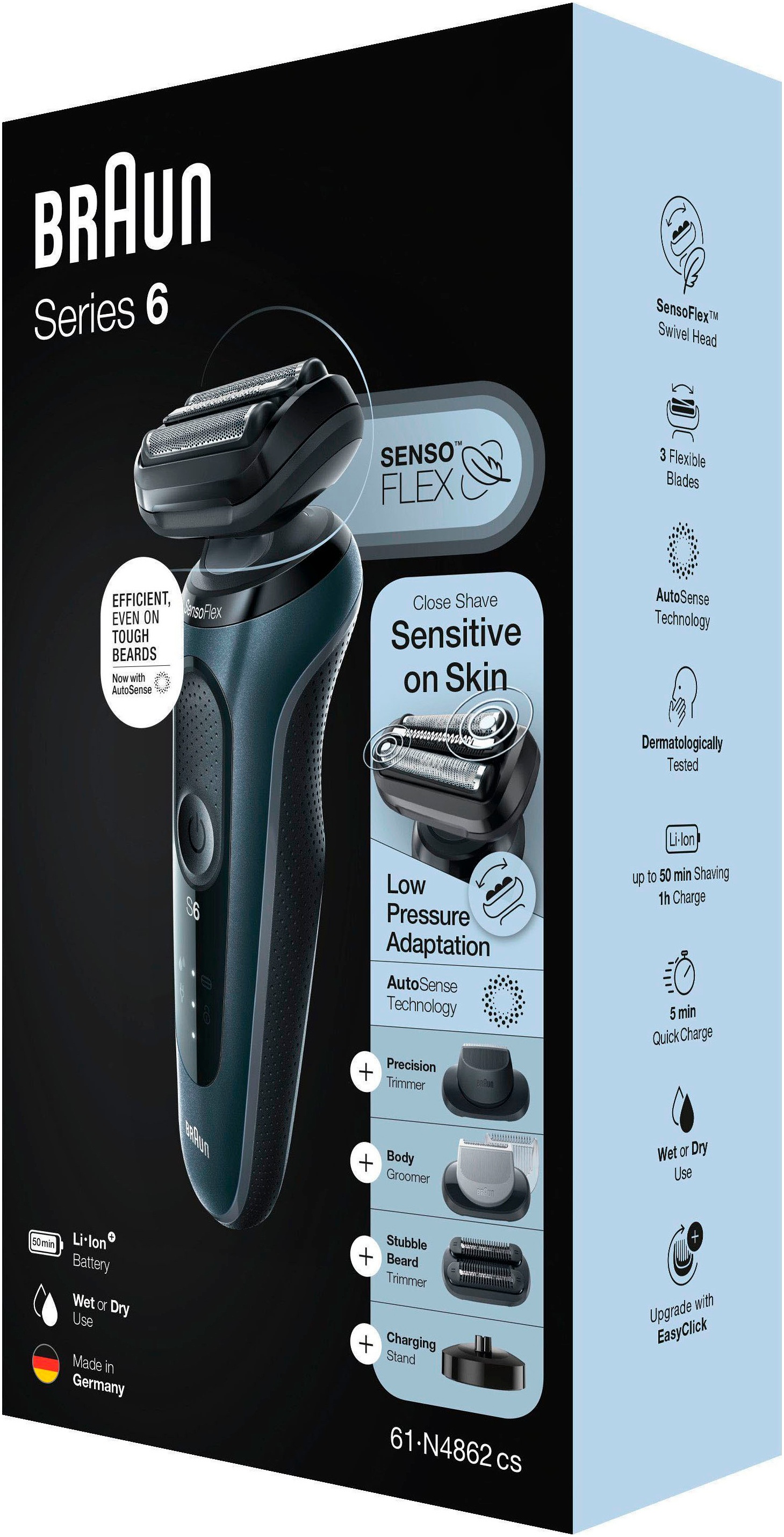 Braun Elektrorasierer »Series 6 61-N4862cs«, 3 St. Aufsätze, Wet&Dry, 3 EasyClick Aufsätze