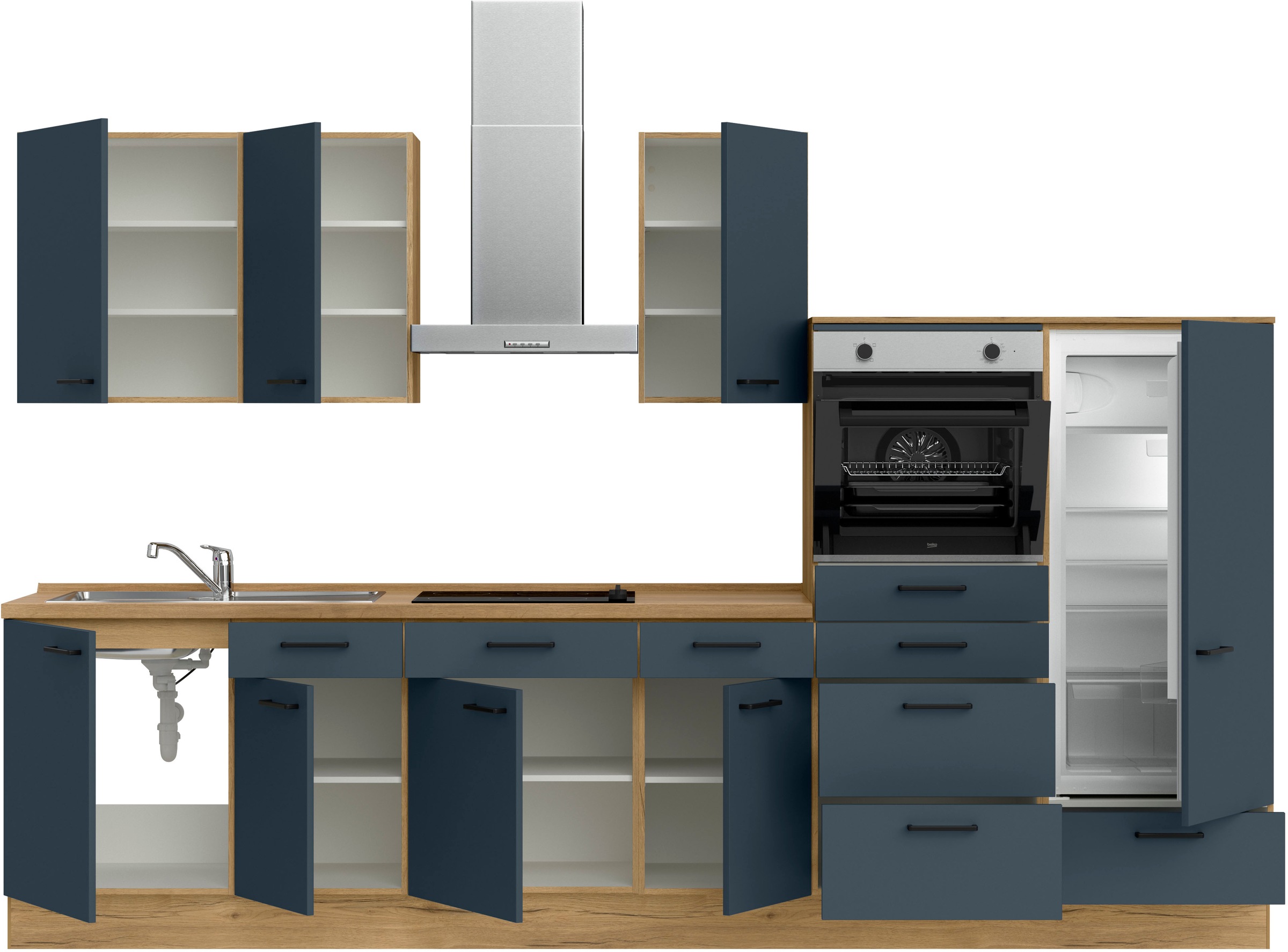 nobilia® Küchenzeile »"Easytouch I"« vormontiert,  Ausrichtung wählbar, Breite 330 cm, wahlw. mit E-Geräten