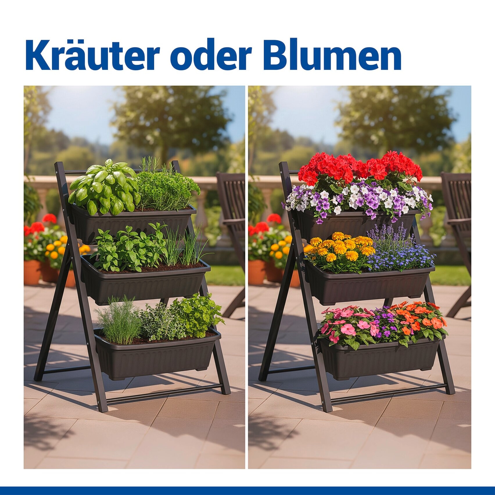 Maximex Hochbeet »Vertikales Hochbeet 3 Etagen« vertikales Hochbeet für Balkon & Terrasse, herausnehmbare Pflanzkästen