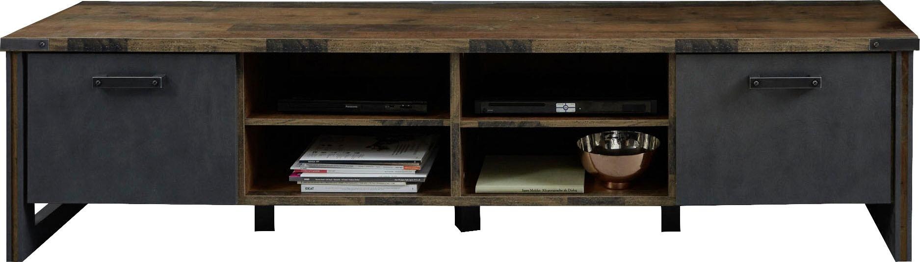 Home affaire Lowboard »Bristol«, Breiter Fernsehtisch im Industrial Style - Maße (B/T/H) 207/42/52 cm
