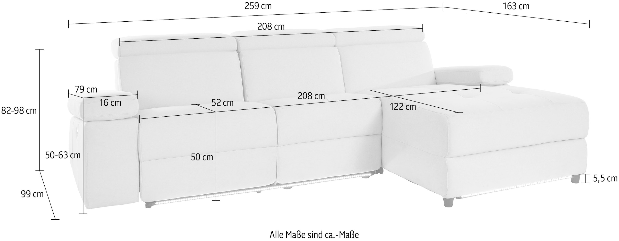 Places of Style Ecksofa »Kilado, L-Form,«, mit Relaxfunktion, verstellbarer Armlehne, Kopfteilverstellung