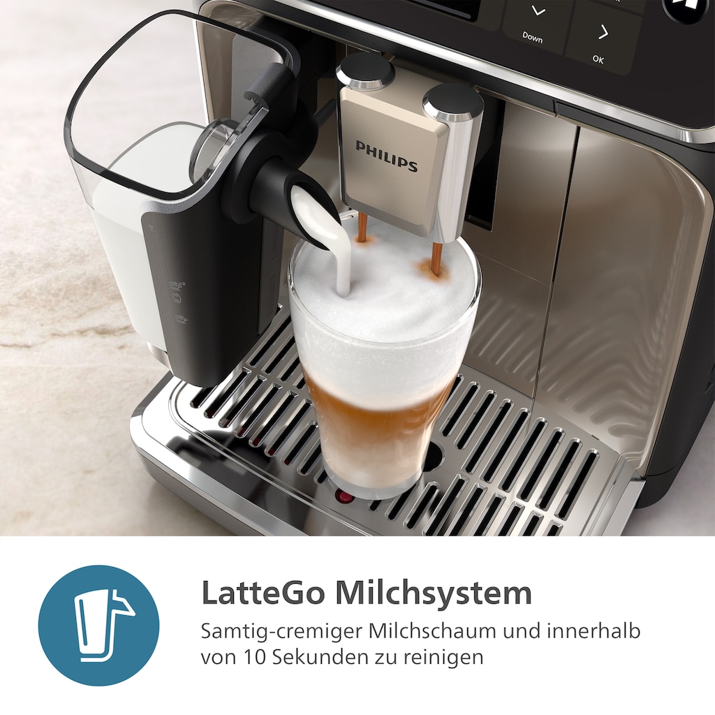 Philips Kaffeevollautomat »EP5547/90 5500 Series, 20 Kaffeespezialitäten (heiß oder eisgekühlt),«, LatteGo-Milchsystem, SilentBrew Technologie, Schwarz verchromt