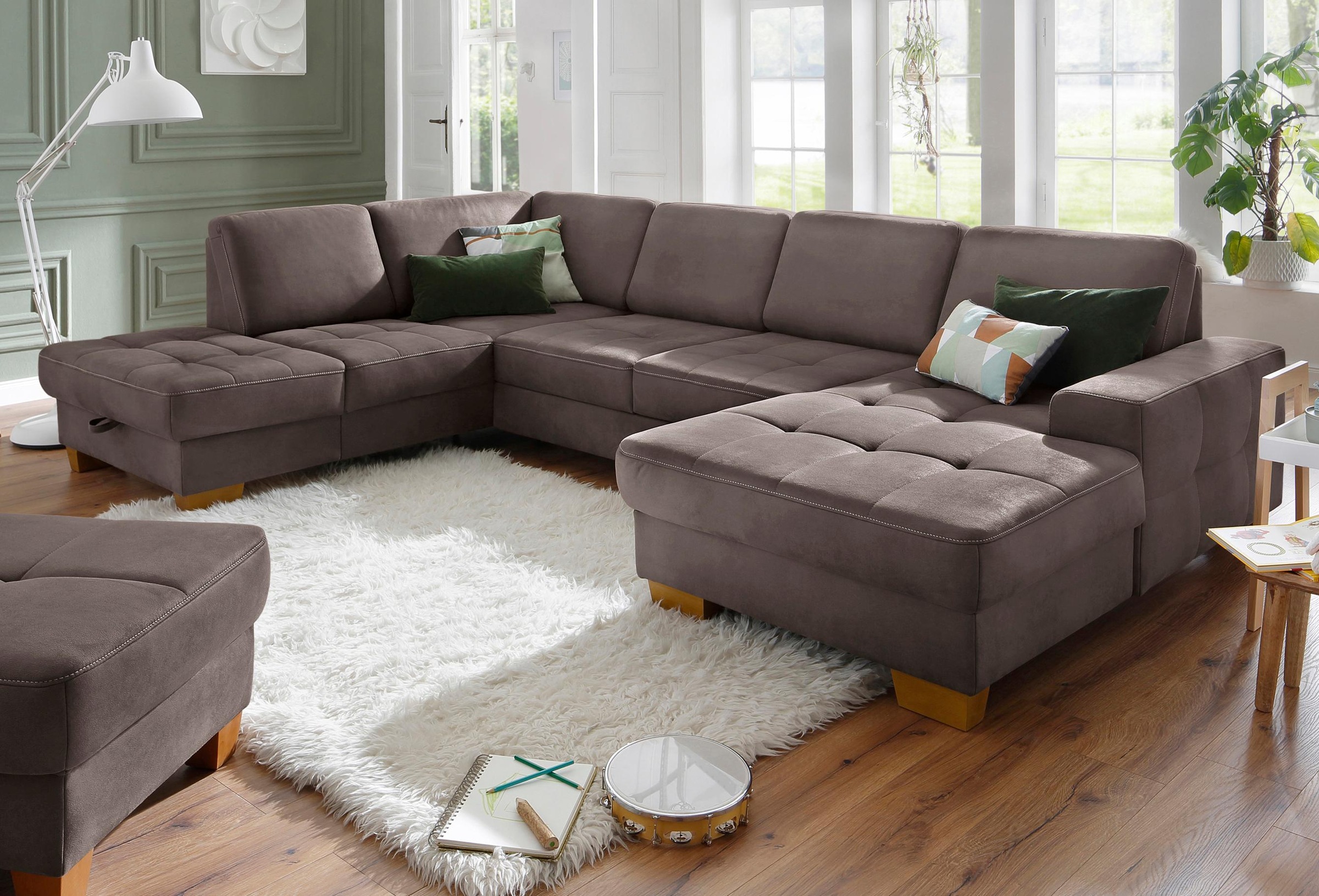 OTTO home Wohnlandschaft "Puccini U-Form" mit Federkern, Sitztiefenverstellung, Kontrastnaht