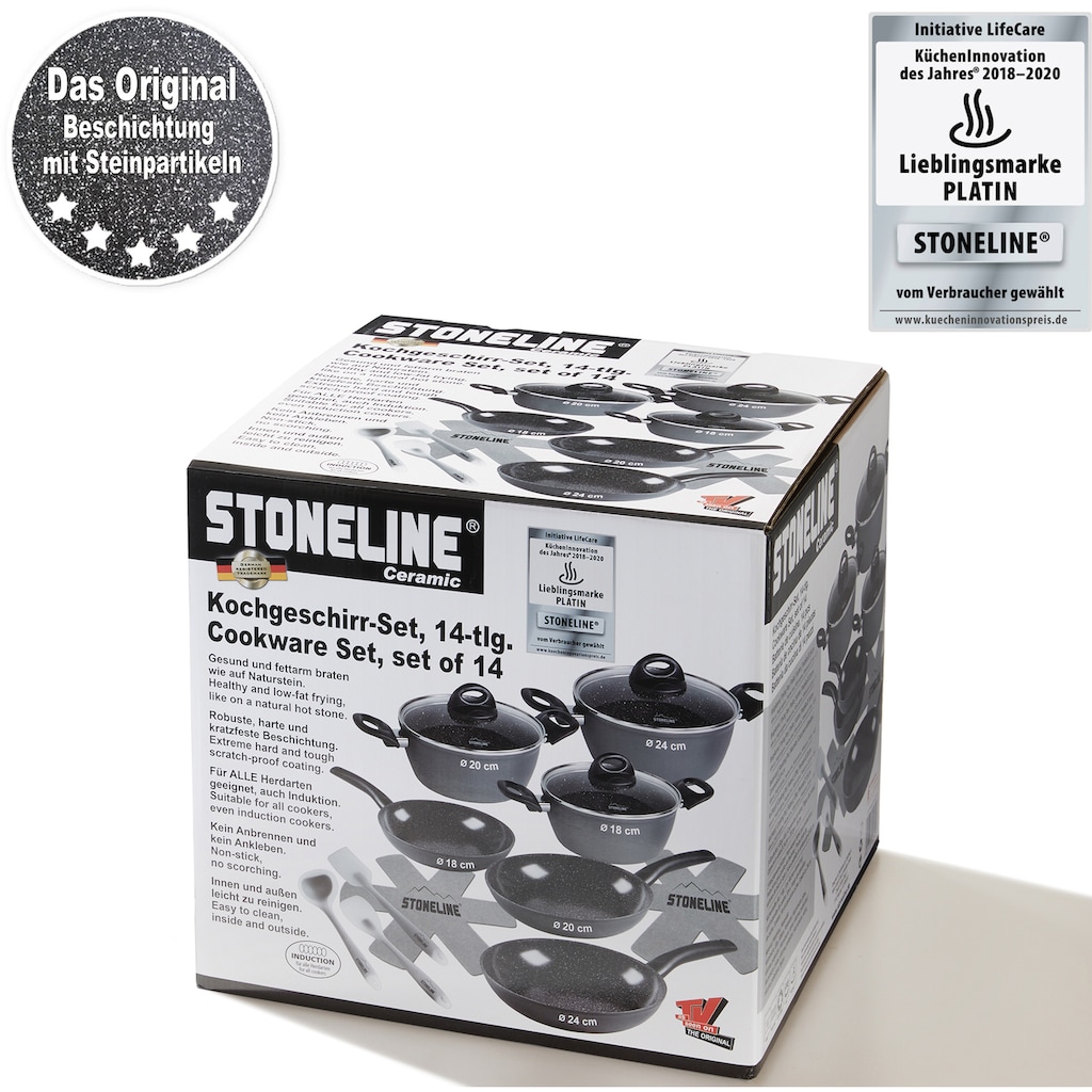 STONELINE Topf-Set, Aluminium, (Set, 14 tlg., Bratentopf 22 cm, je 1 Kochtopf 18/20 cm, je 1 Bratpfanne 16/20/24 cm)