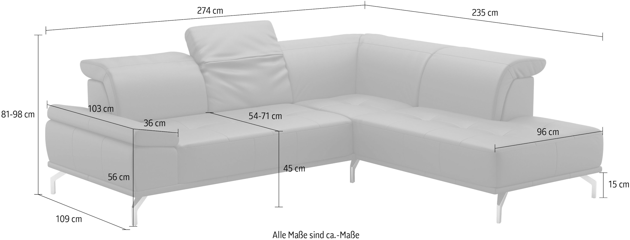 Places of Style Ecksofa »Caluna«, Inkl.Sitztiefenverstellung