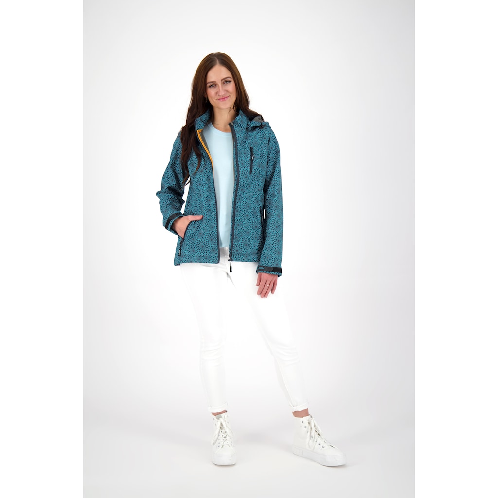 DEPROC Active Softshelljacke »SHELBY PEAK DC«, leichte Softshelljacke mit All-Over-Print und abnehmbarer Kapuze