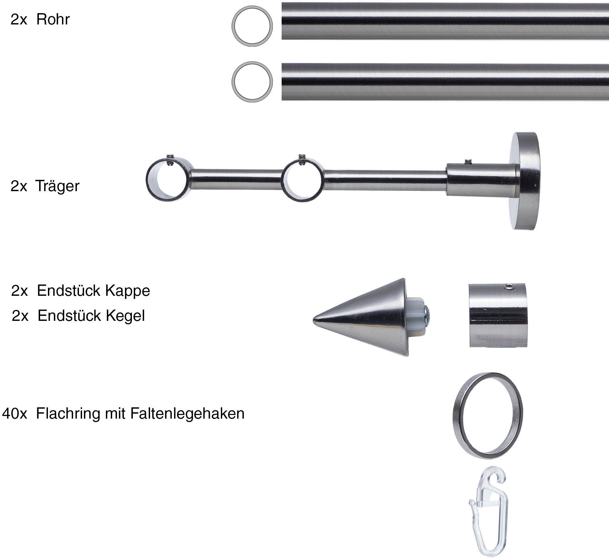 Liedeco Gardinenstange »Stilgarnitur, Komplettgarnitur 16 m Kegel Set«, 2 läufig-läufig, Fixmaß, Gardinenstange Komplett