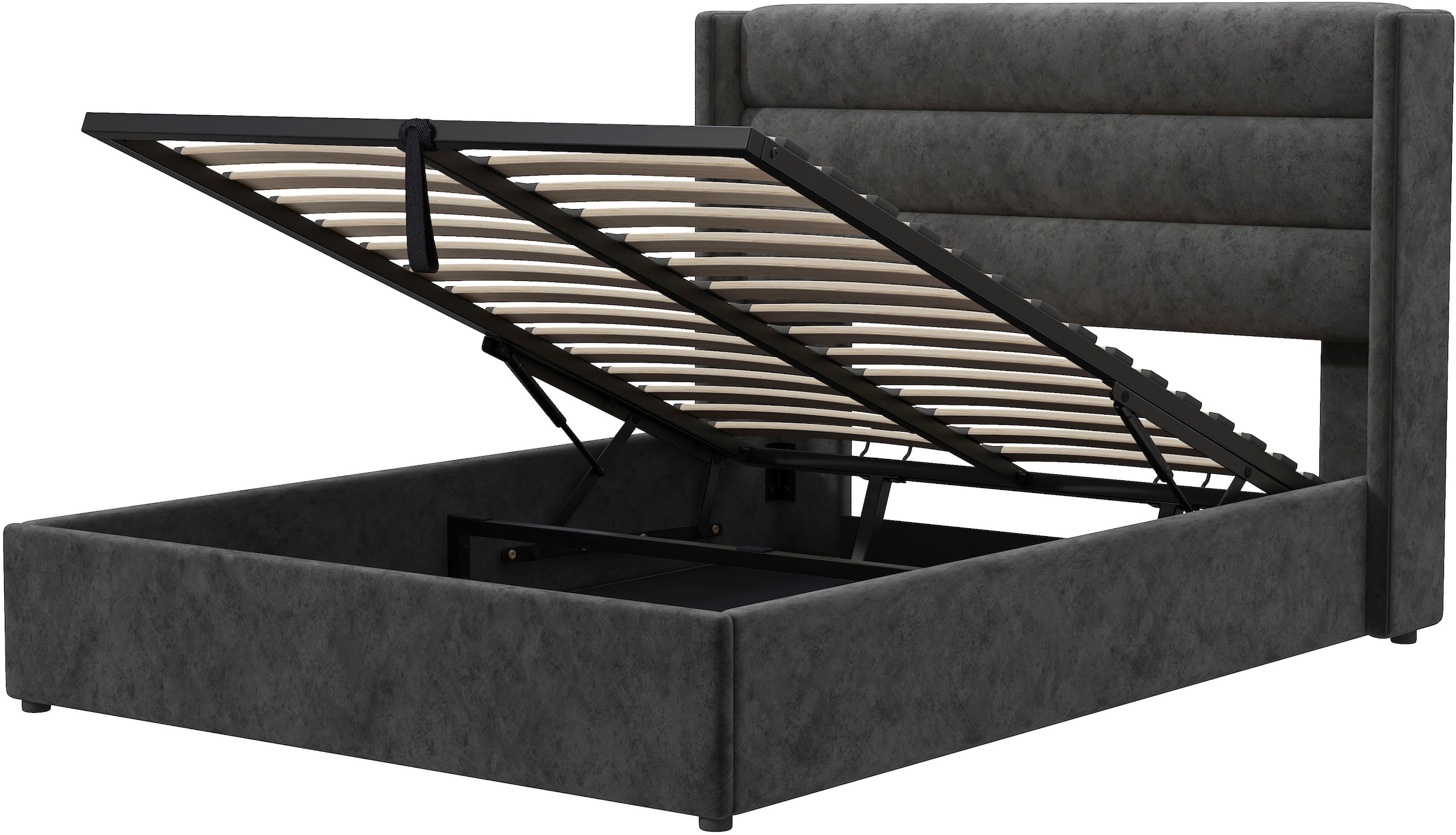 OTTO home Polsterbett »ROMMINA, Polsterbett mit Bettkasten in den Breiten 140cm & 180cm« Samtweicher Chenille-Bezug