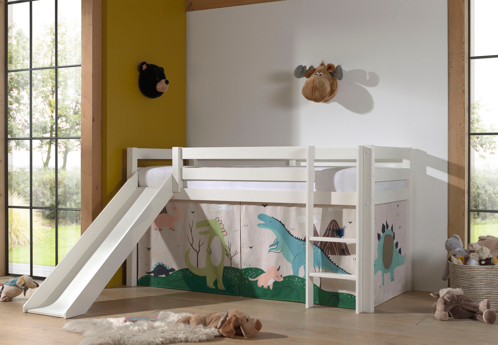 Vipack Spielbett "Pino, Kiefer massiv, mit Rolllattenrost u. Textil-Set, Ma günstig online kaufen